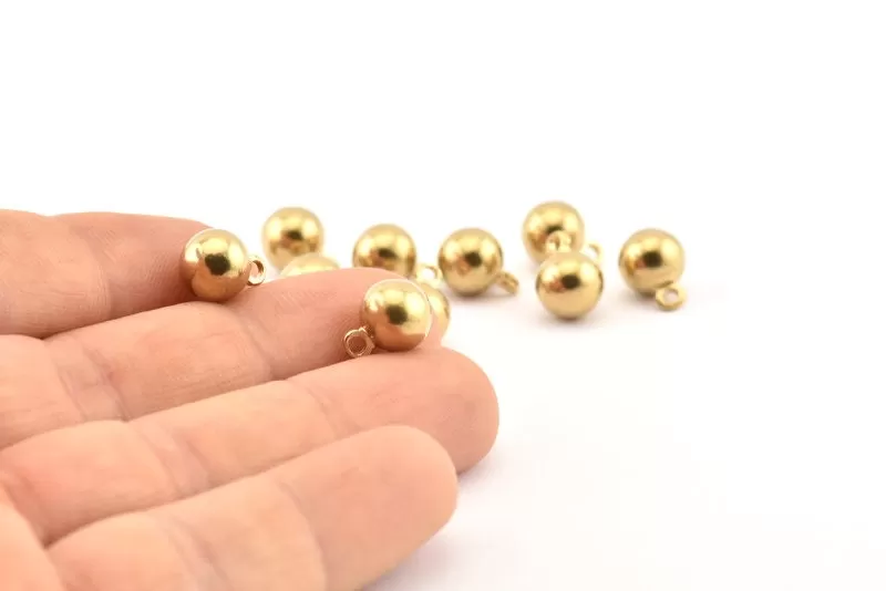 12 Raw Brass Ball Charms (8mm) Bs-1080--N0583