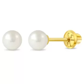 14k Classic Cultured Pearl Children's Earrings- 4.0-4.5mm