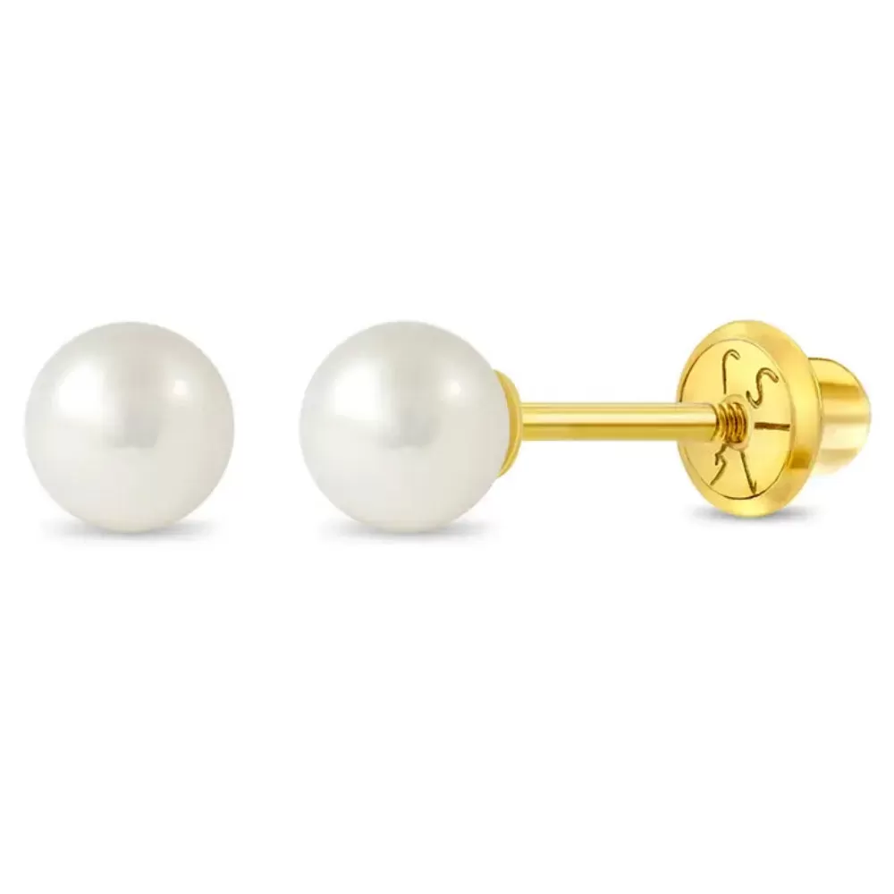 14k Classic Cultured Pearl Children's Earrings- 4.0-4.5mm