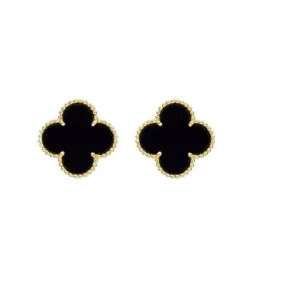 14K Yellow Gold Four-Leaf Clover Black Onyx Studs