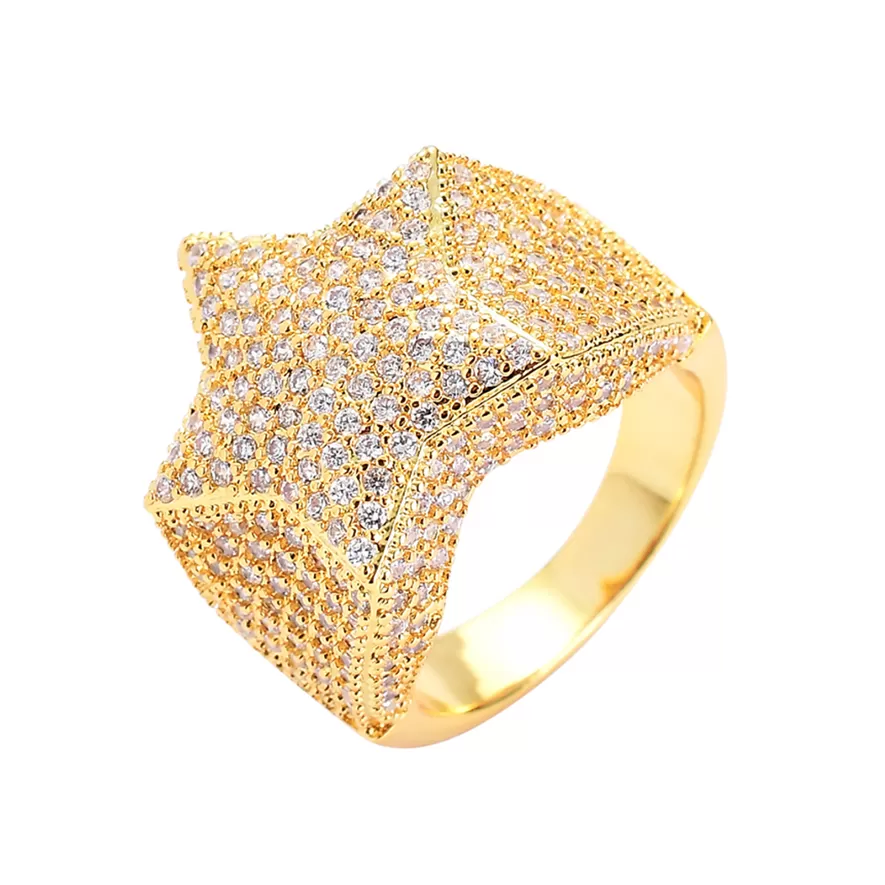 18K Gold Zircon Pentagram Ring