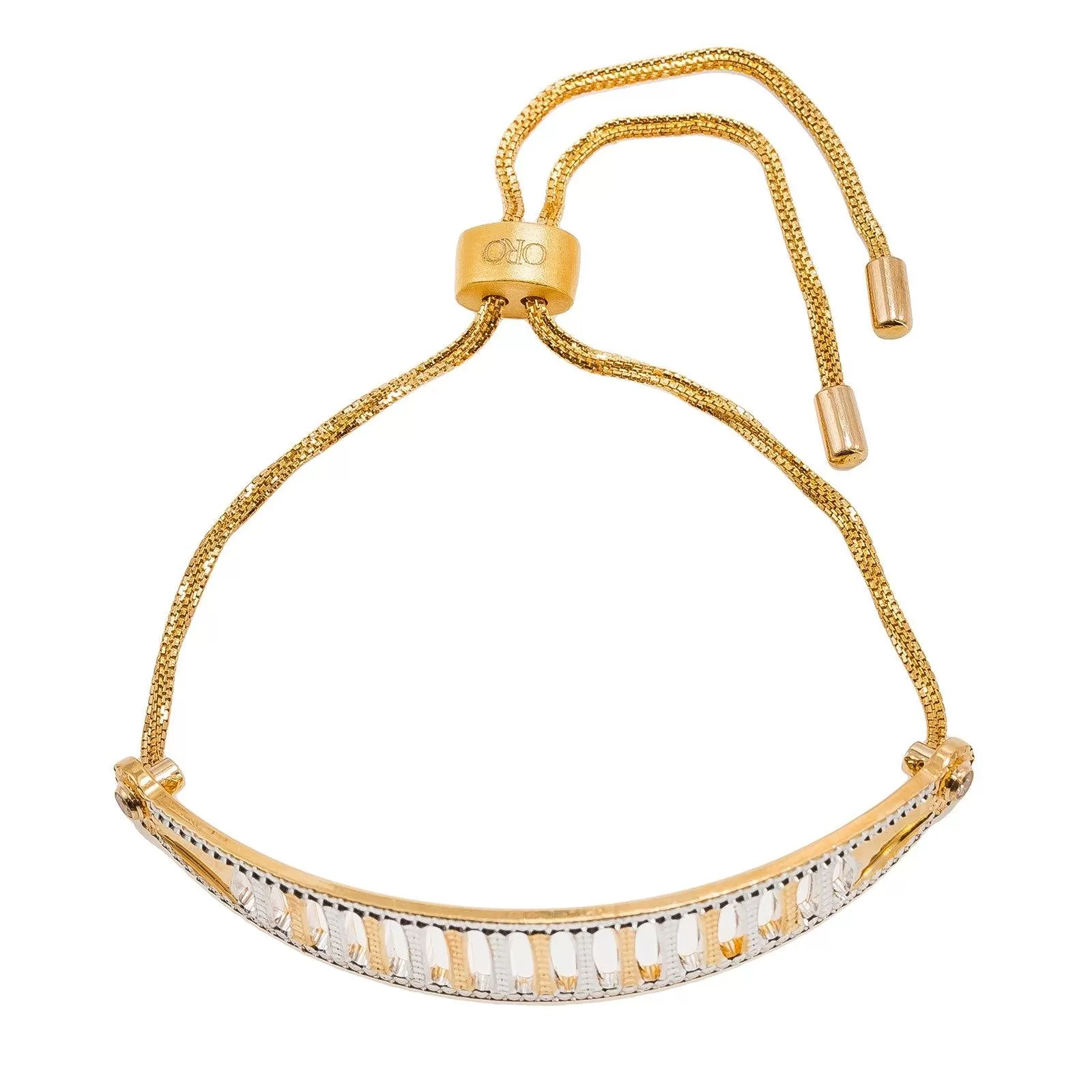 22K Multi Tone Gold Bracelet W/ Open Column Design & Drawstring Closure