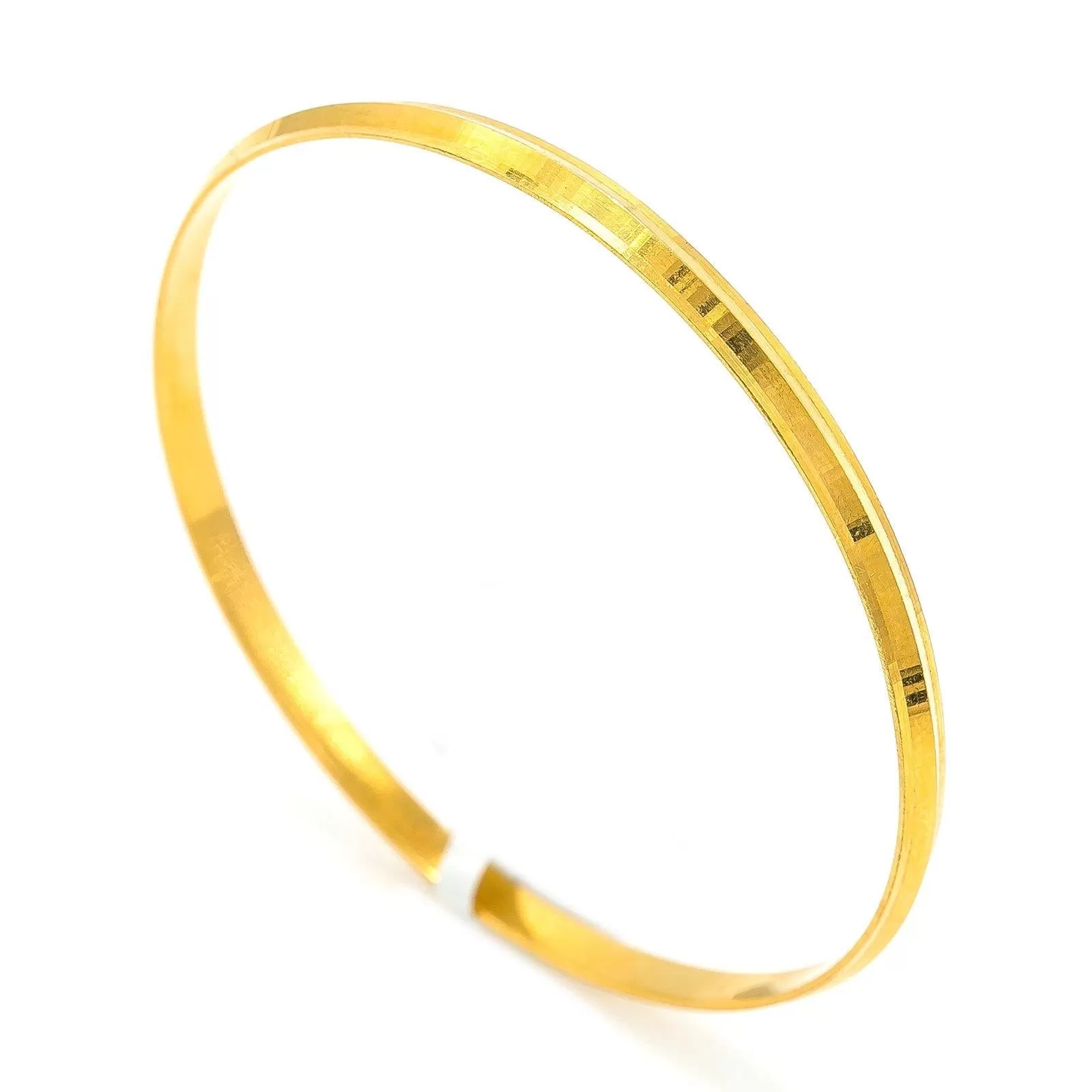 22K Yellow Gold Bangle Kada for Kids W/ Slightly Faceted Frame (12.9gm)