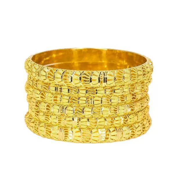 22K Yellow Gold Bangles Set of 6 W/ Beaded Filigree, 71.7gm