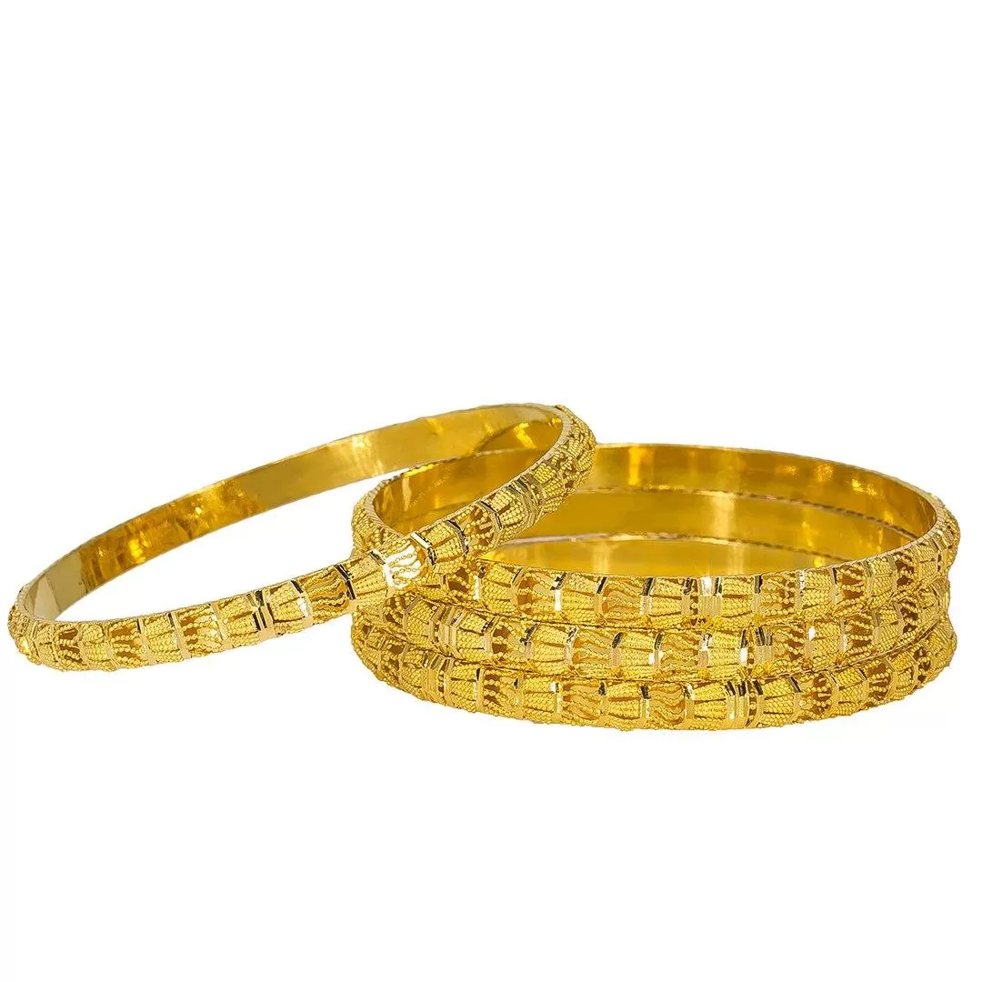 22K Yellow Gold Bangles Set of 6 W/ Beaded Filigree, 71.7gm