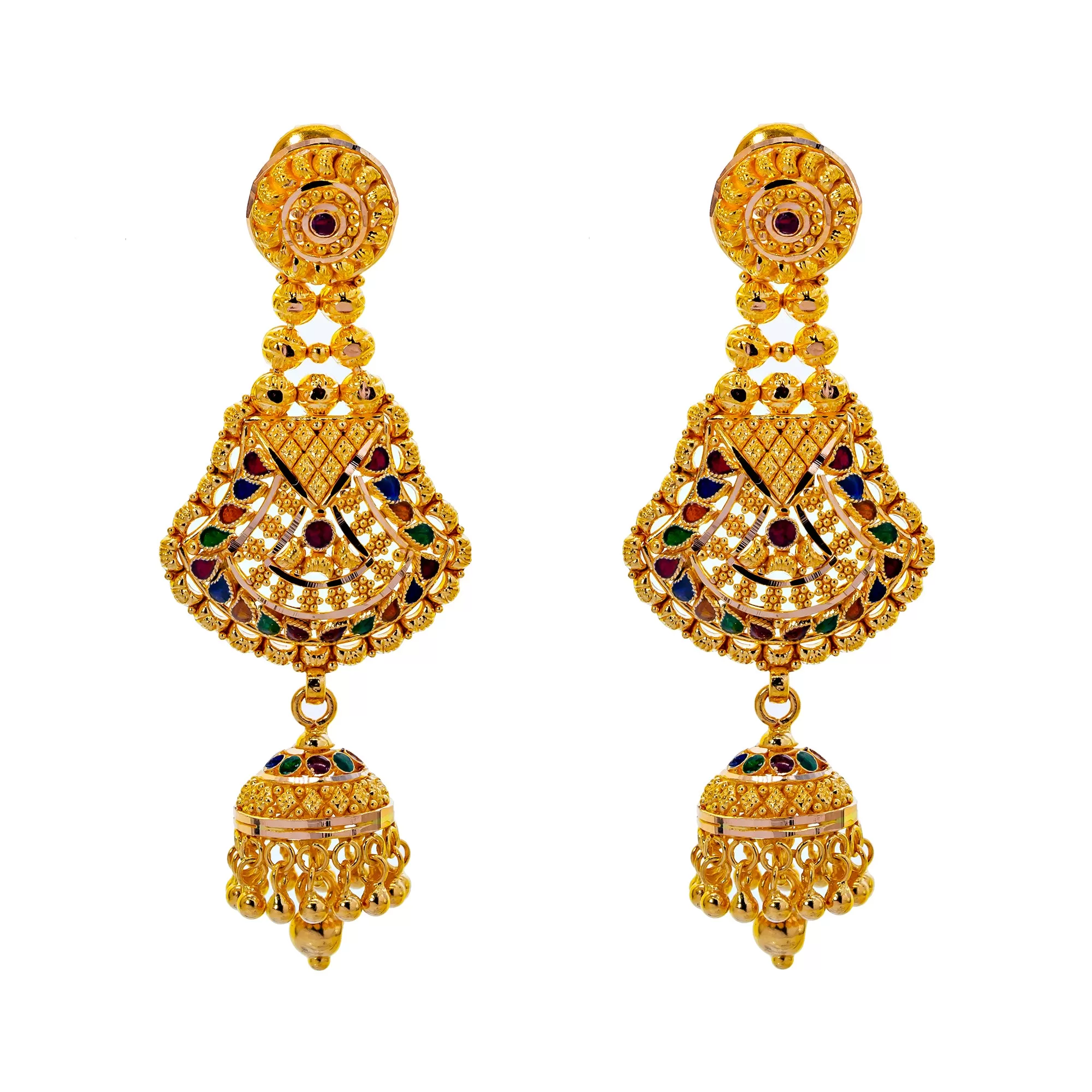 22K Yellow Gold Meenakari Jewelry Set (130.1gm)