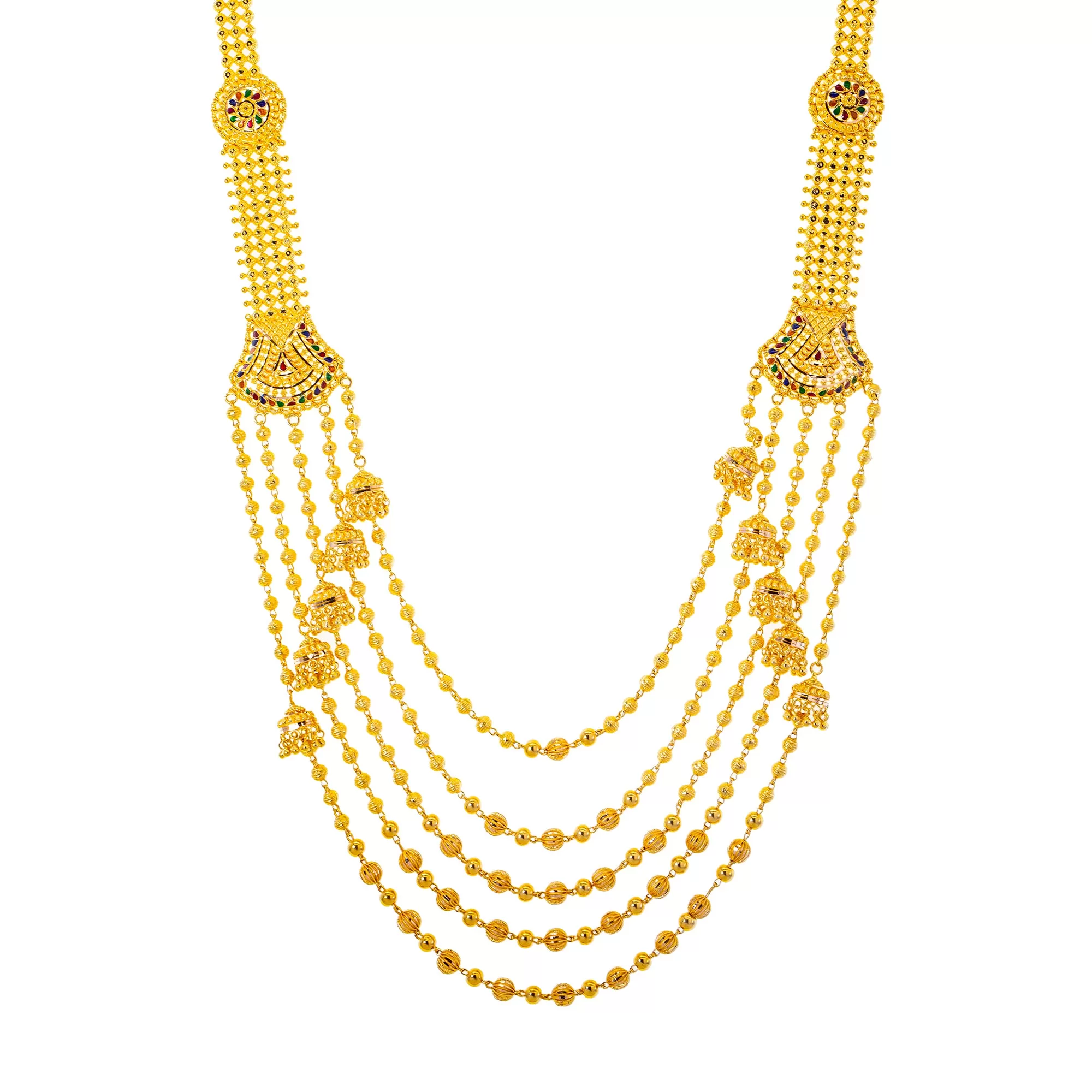 22K Yellow Gold Meenakari Jewelry Set (130.1gm)