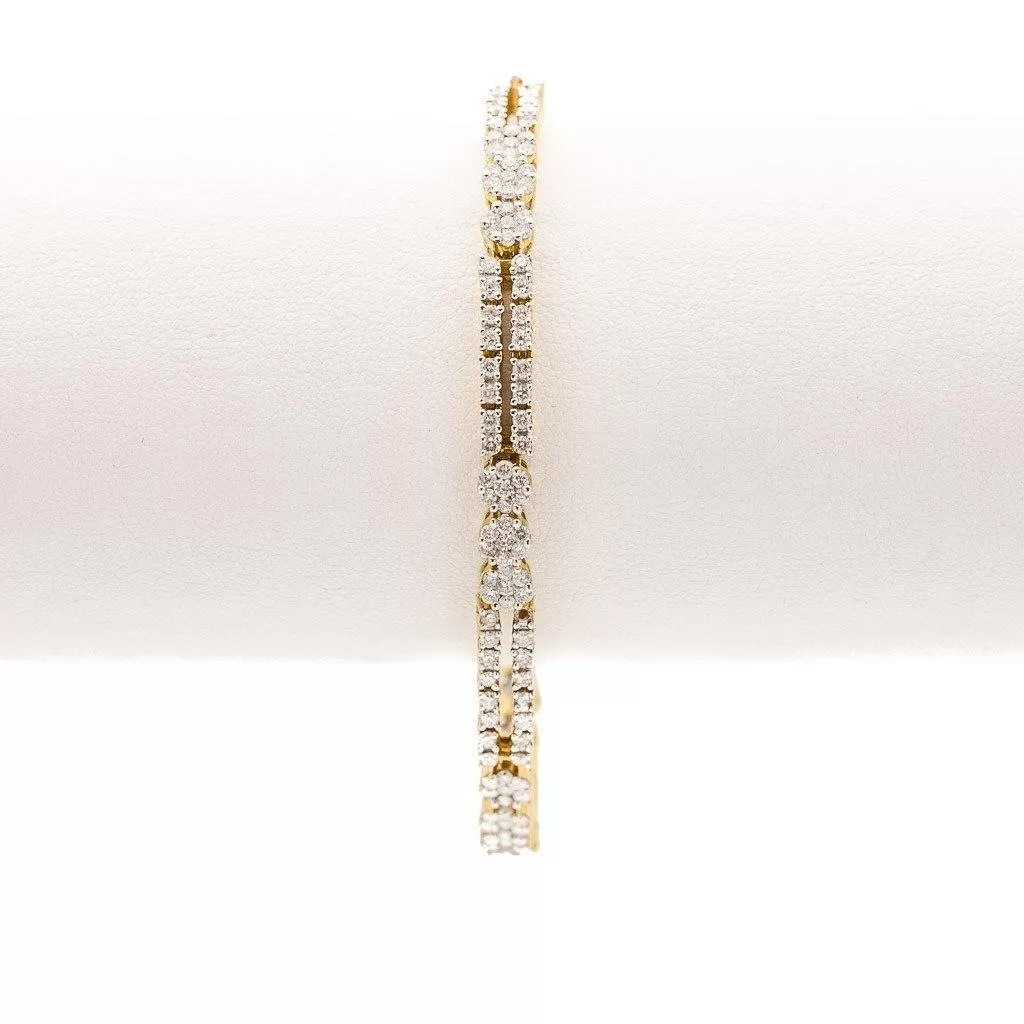 4.03CT Diamond Modern Tennis Bracelet Set In 18K Yellow Gold W/ Fold Over Closure