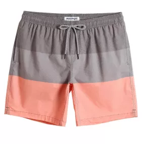 7 Inch Stretch Grey and Pink Striped Swim Trunks