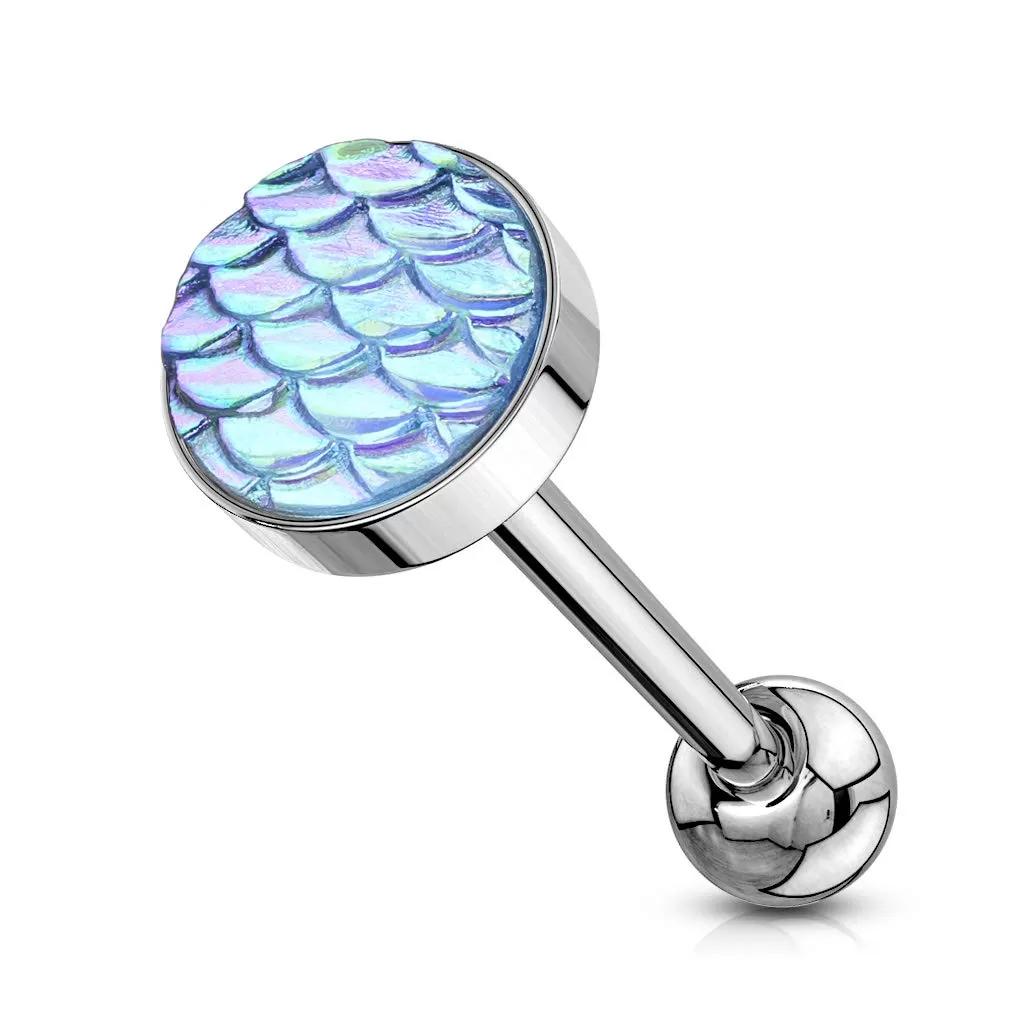 AB Effect Fish Scale Flat Set Top 316L Surgical Steel WildKlass Barbell Tongue Rings