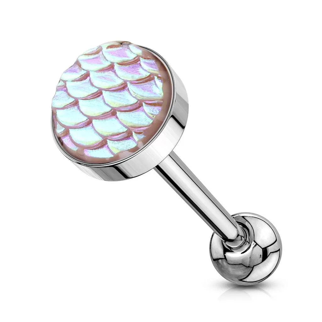 AB Effect Fish Scale Flat Set Top 316L Surgical Steel WildKlass Barbell Tongue Rings