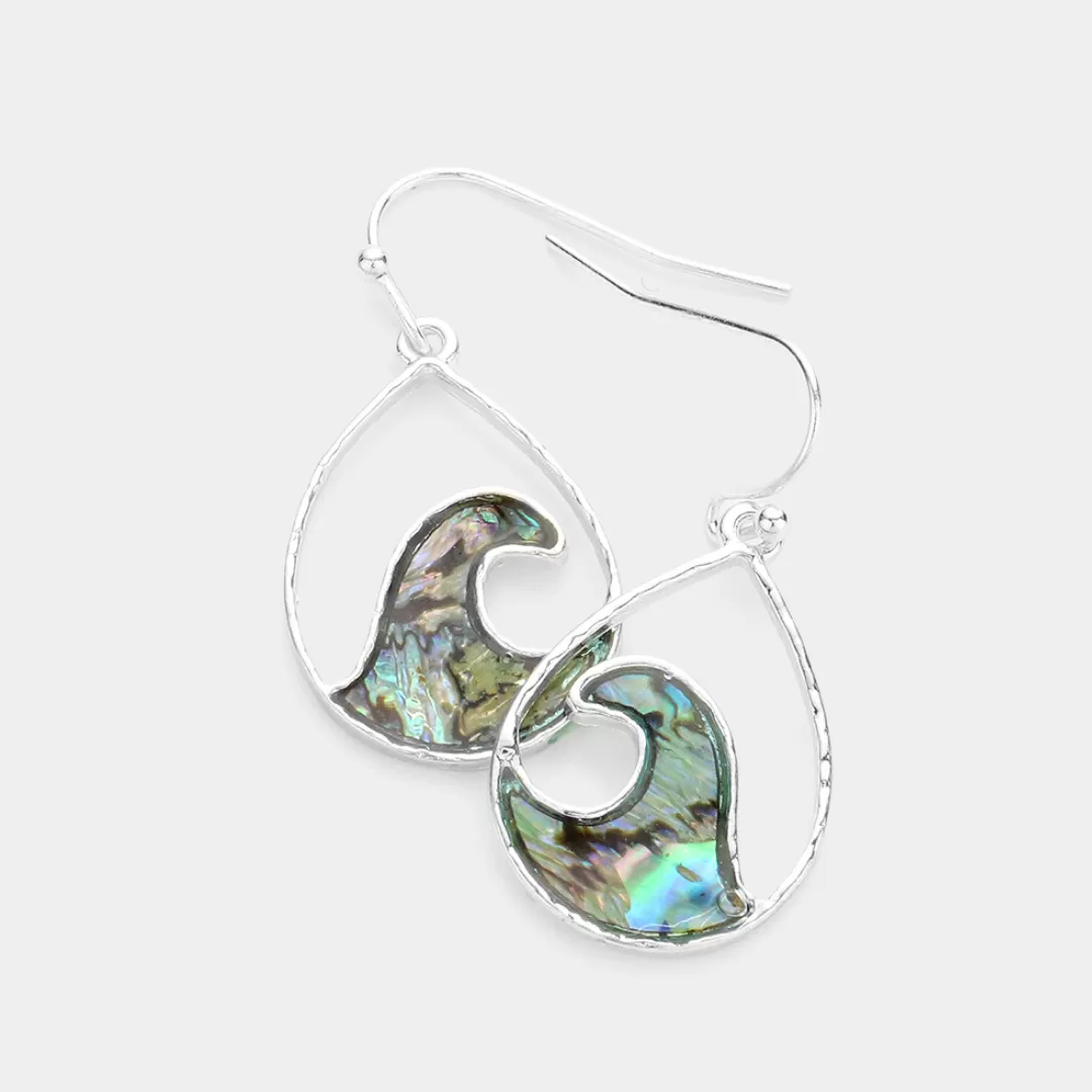 Abalone Wave Teardrop Earrings