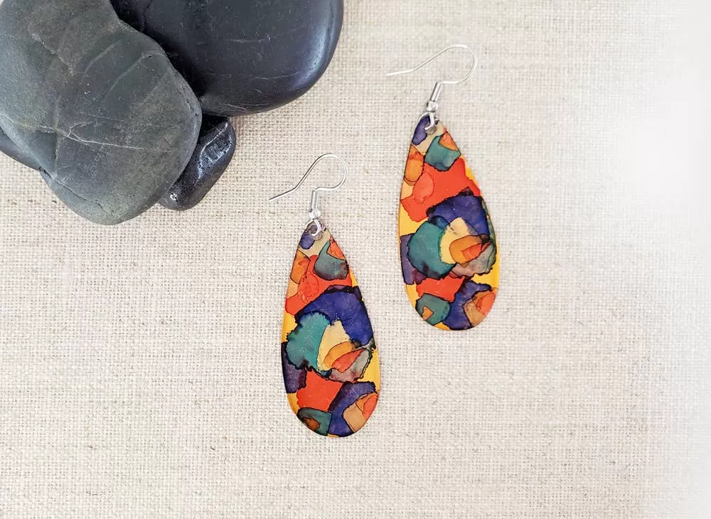 Alcohol Ink Medium Teardrop Earrings