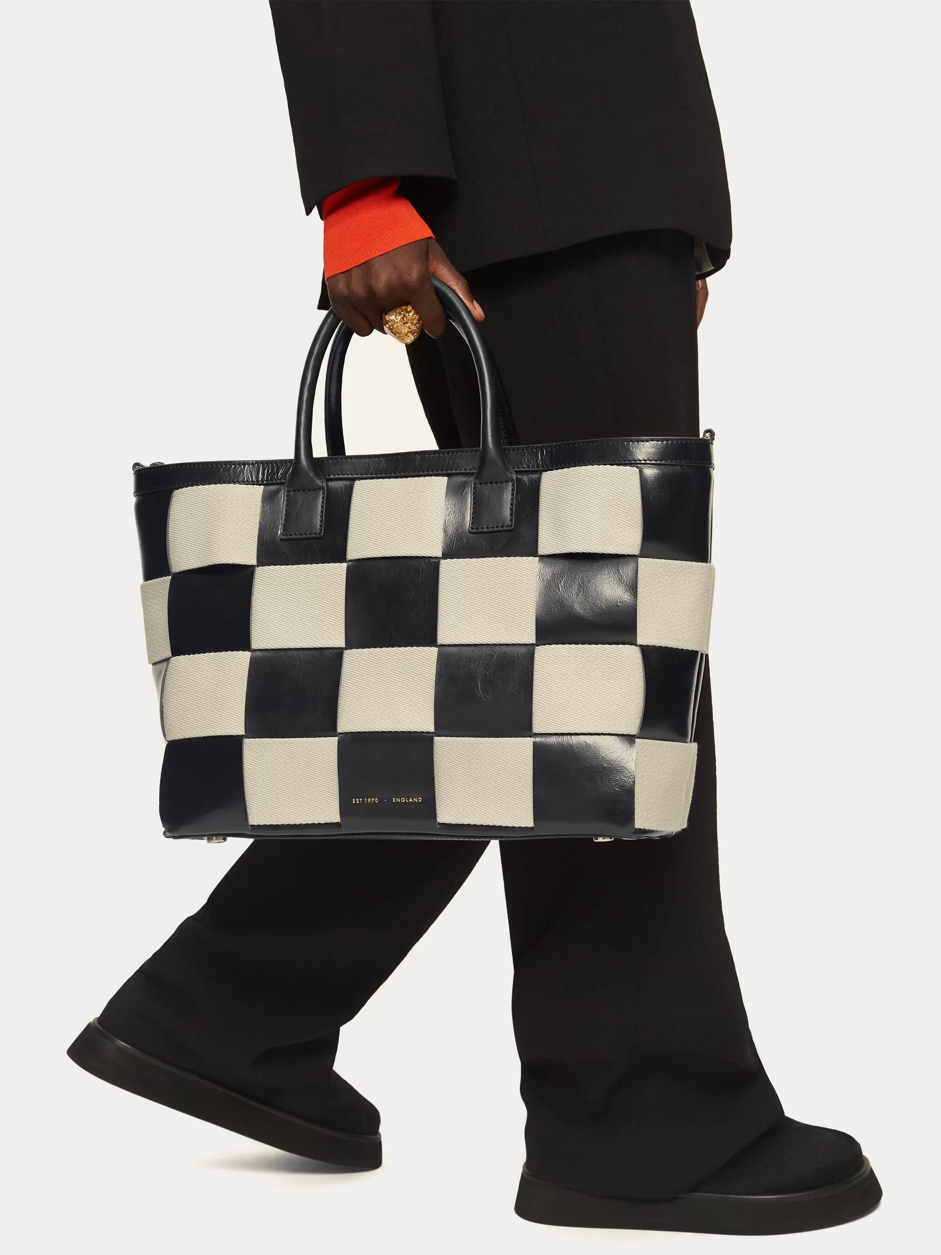 Amara Checker Woven Tote | Black