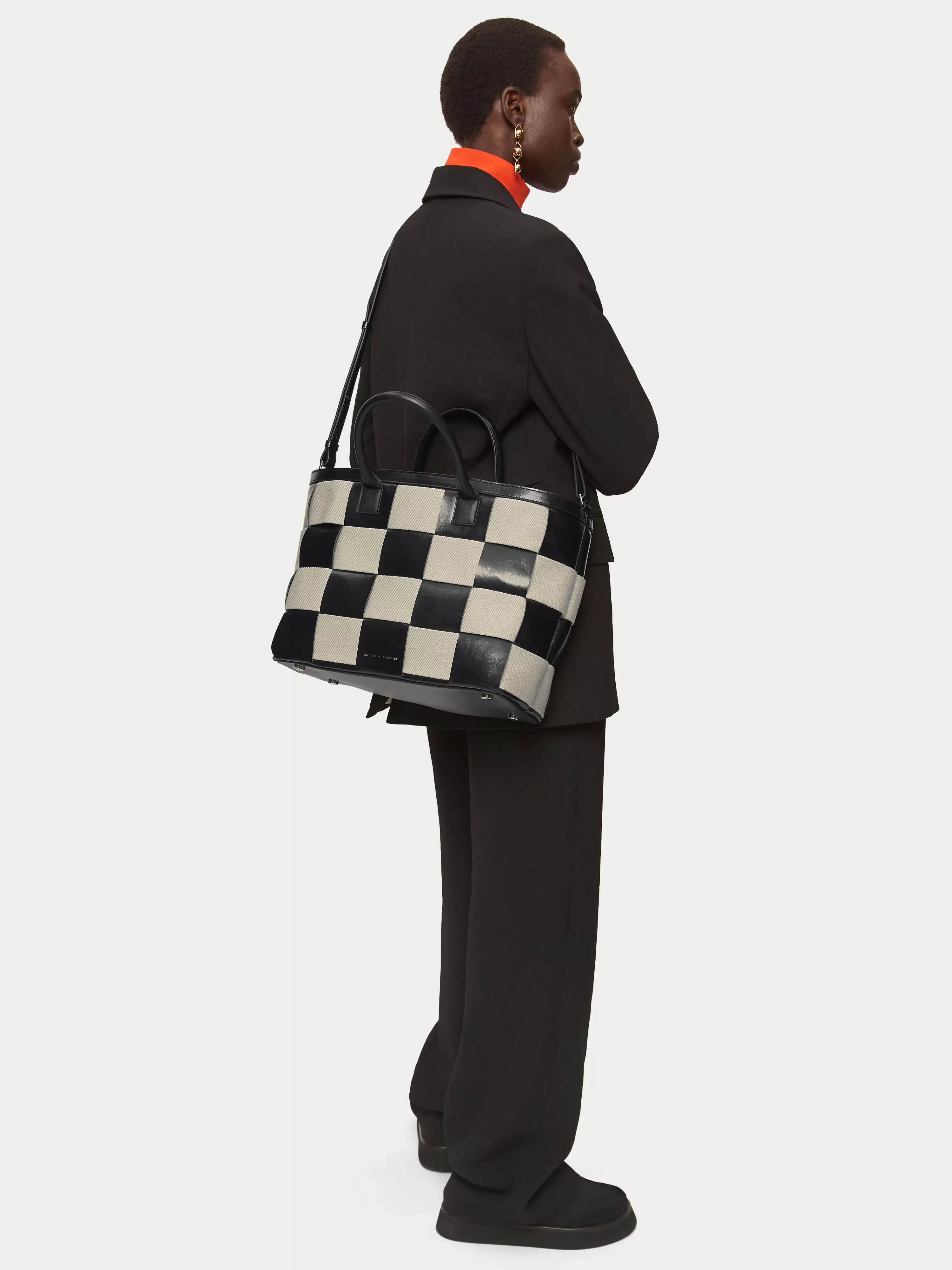 Amara Checker Woven Tote | Black