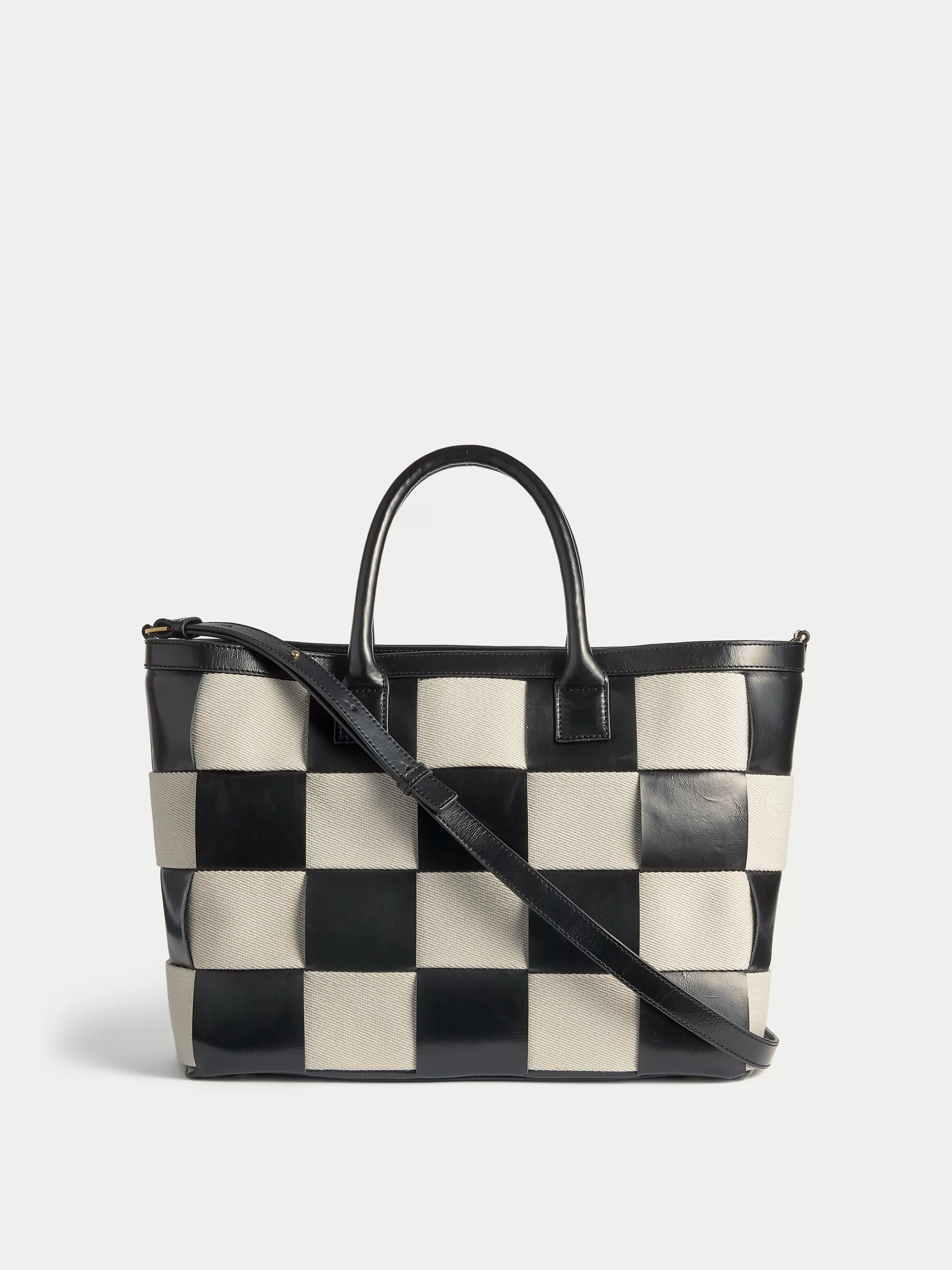 Amara Checker Woven Tote | Black