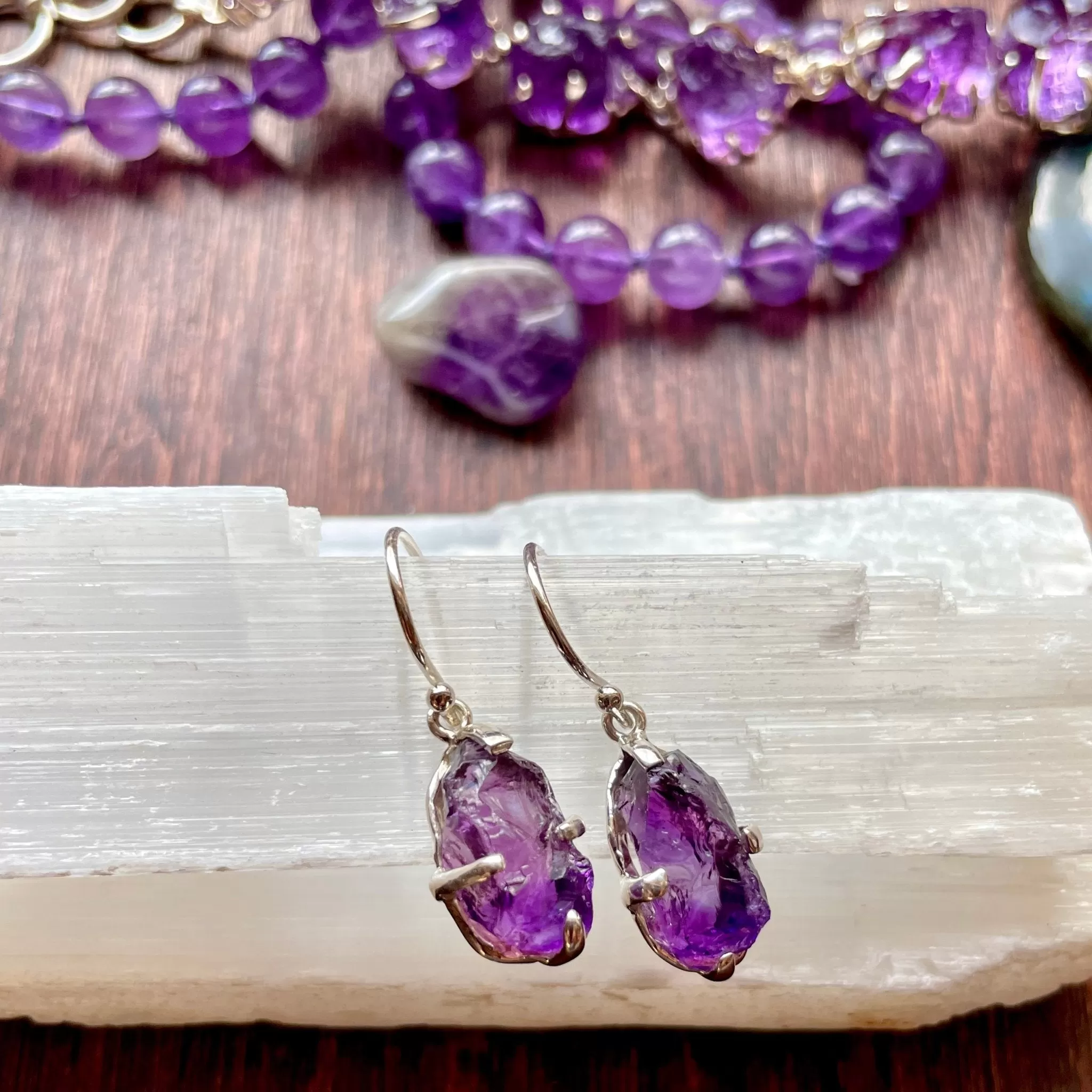 Amethyst and Sterling Earrings / natural crystal