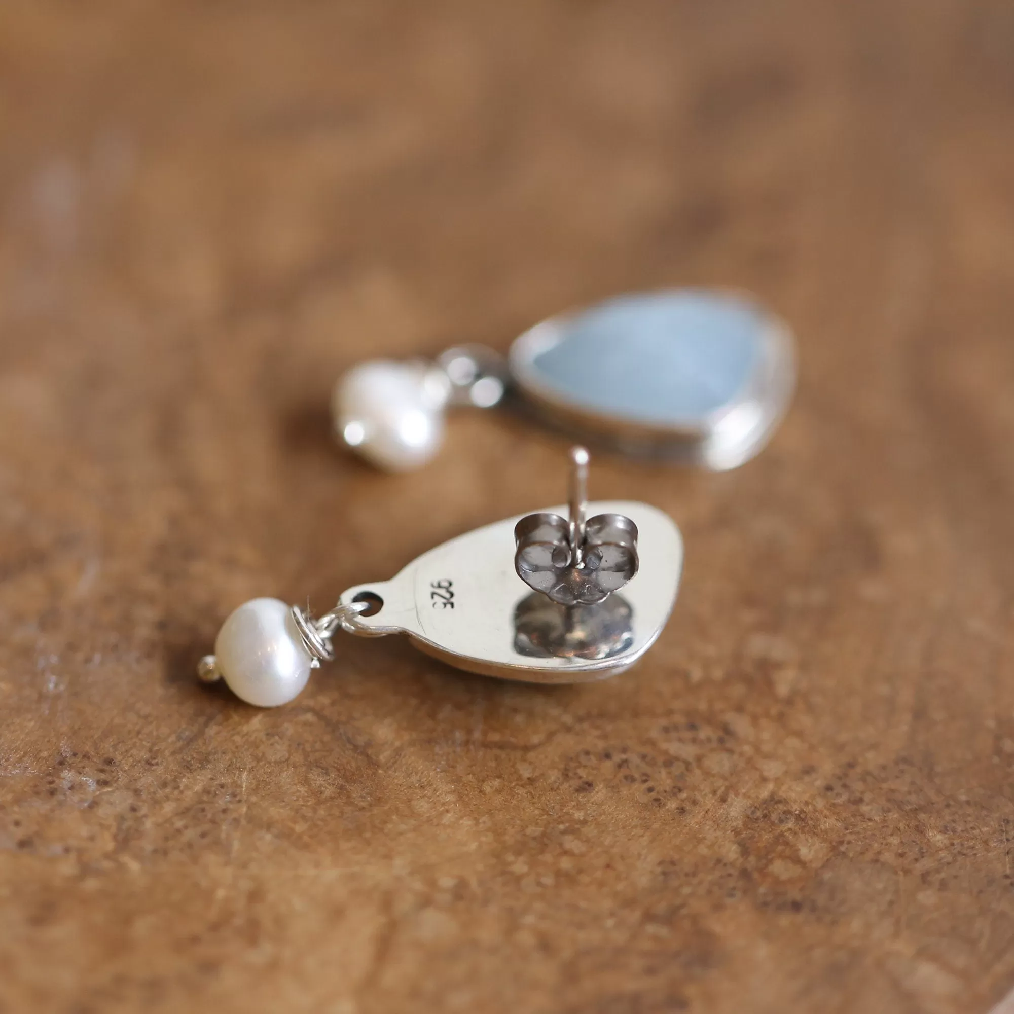 Aquamarine Posts - Faceted Aquamarine Earrings - Freshwater Pearls - .925 Sterling Silver