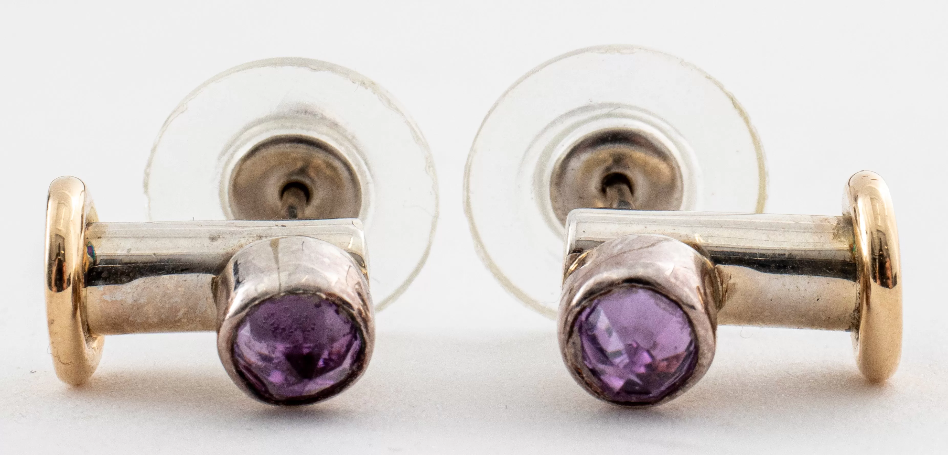 Artisan Silver & 14K Yellow Gold Amethyst Earrings