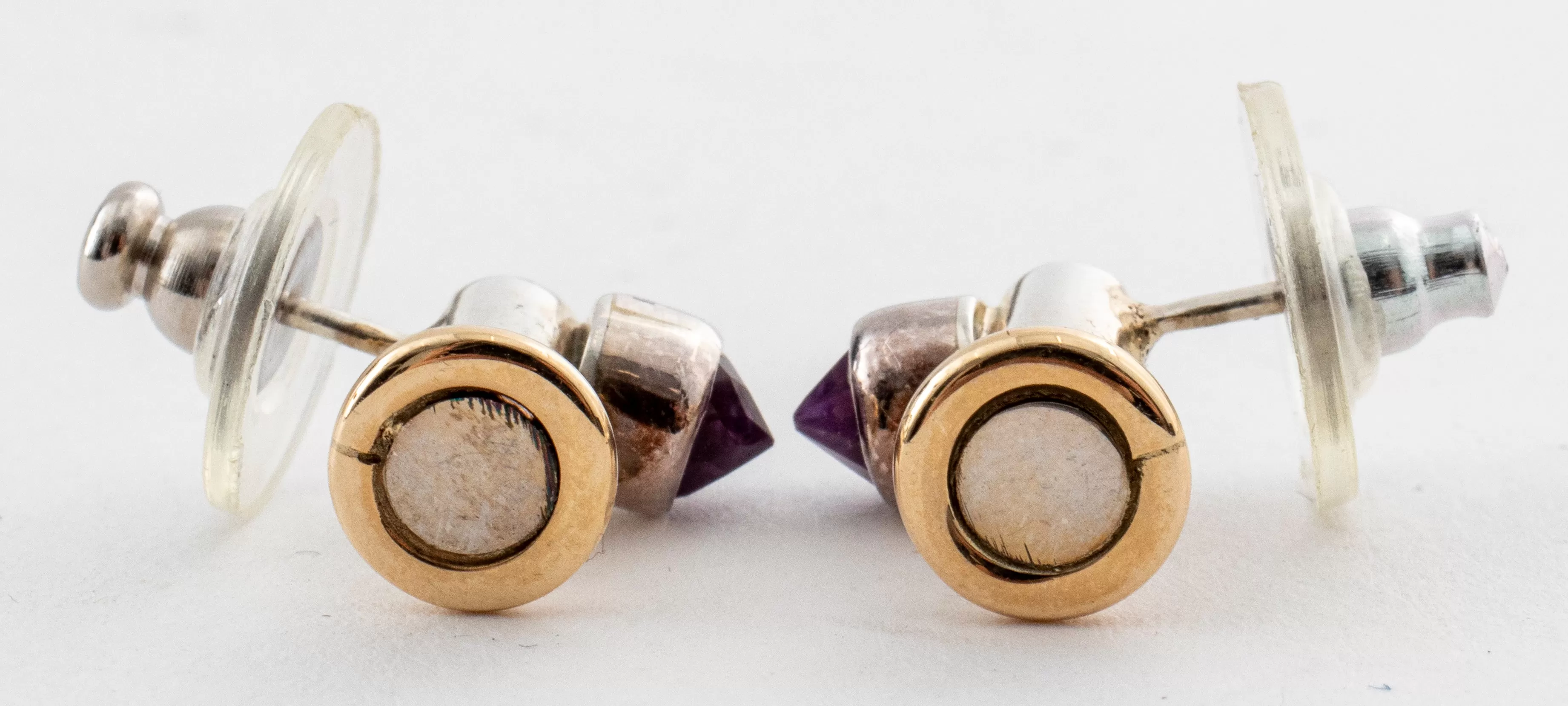 Artisan Silver & 14K Yellow Gold Amethyst Earrings