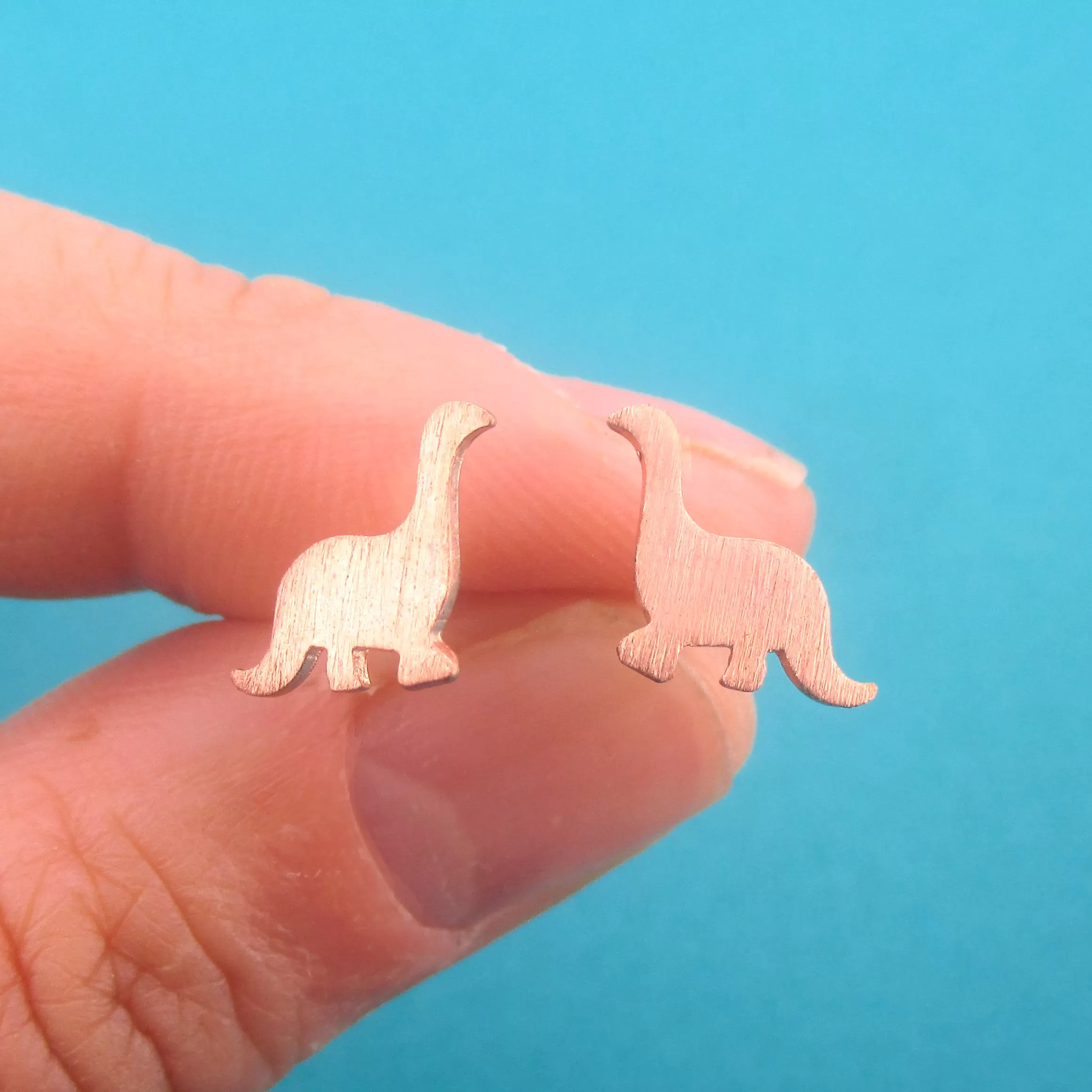 Baby Apatosaurus Shaped Prehistoric Stud Earrings in Gold Silver or Rose Gold