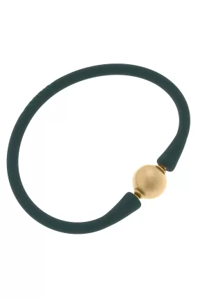 Bali 24K Gold Plated Ball Bead Silicone Bracelet in Hunter Green