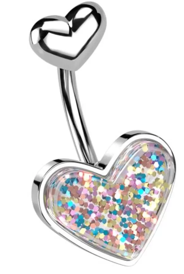 Belly Ring - Glitter Heart - Silver