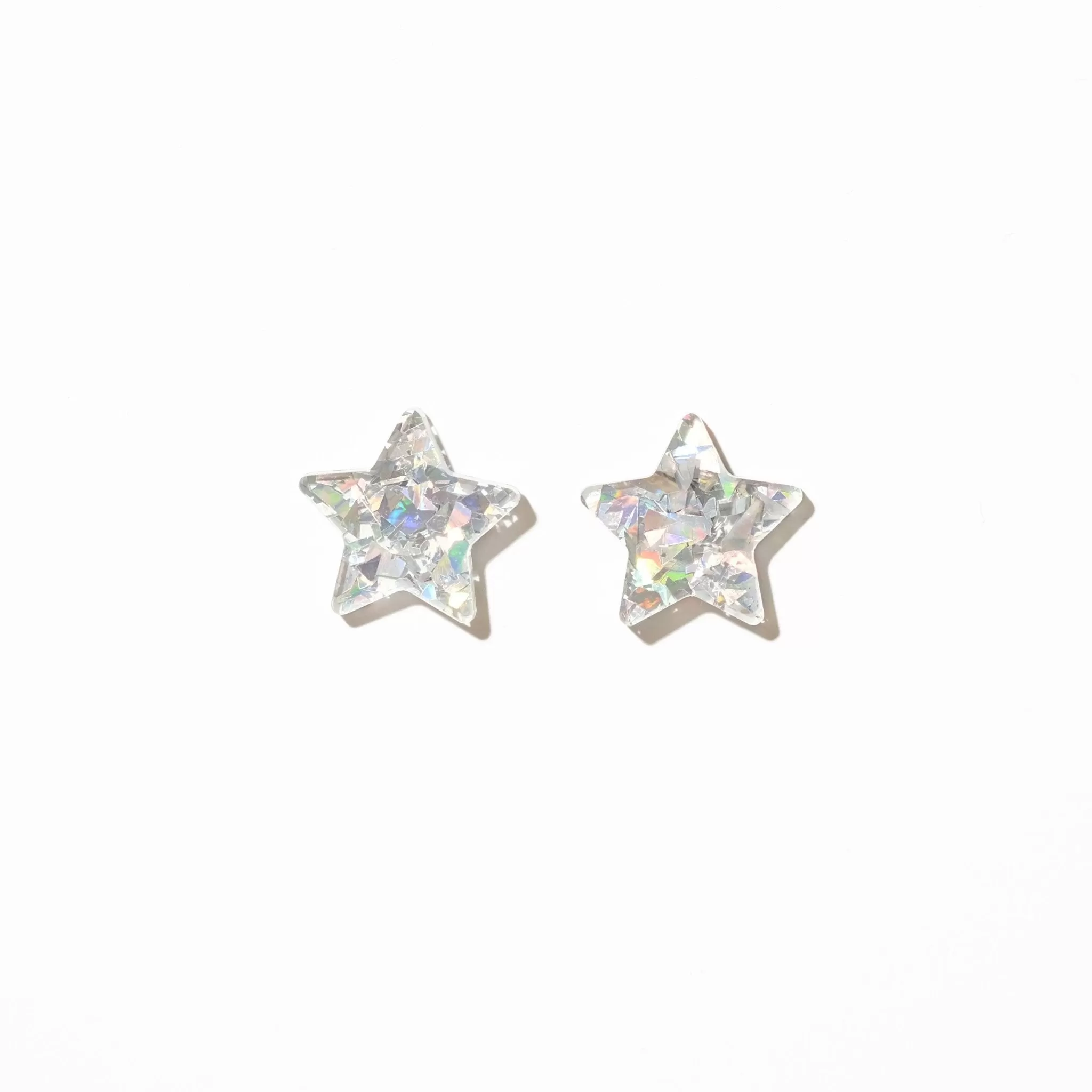 Big Star Stud Earrings - Iridescent Silver Glitter