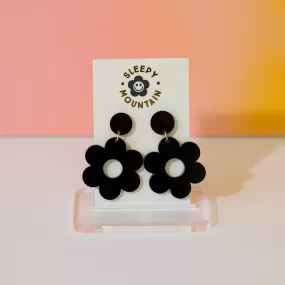 Black Daisy Acrylic Dangle Earrings