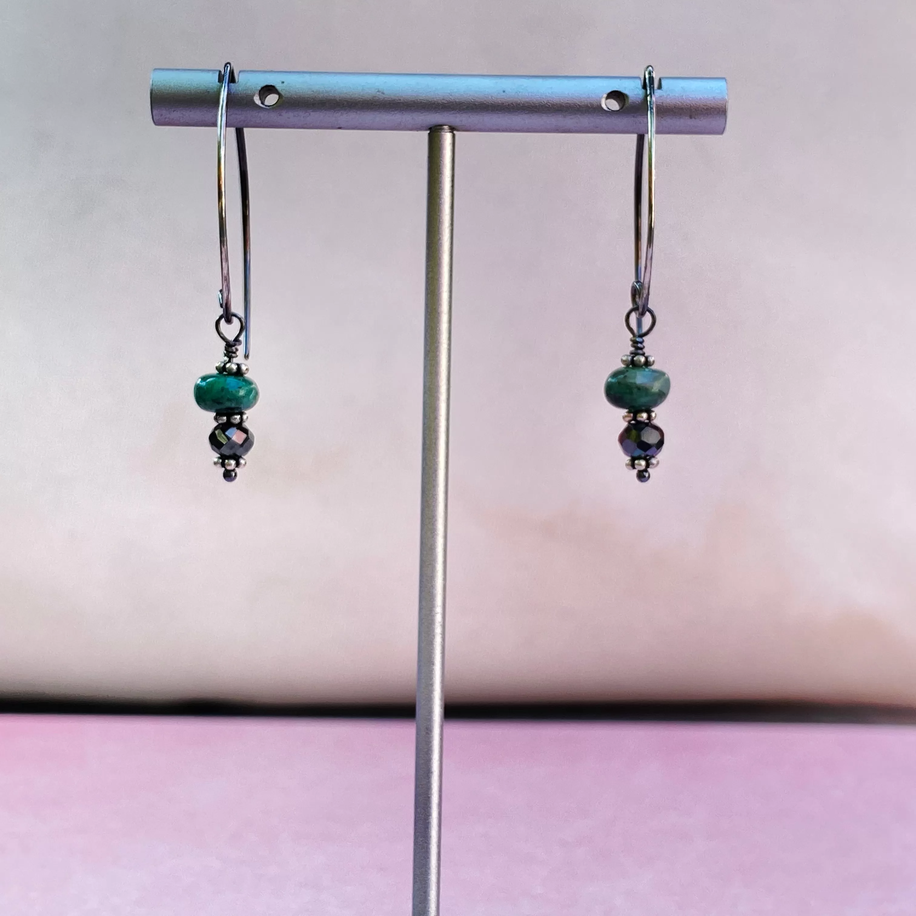 Black Diamond and Emerald gemstone Earrings