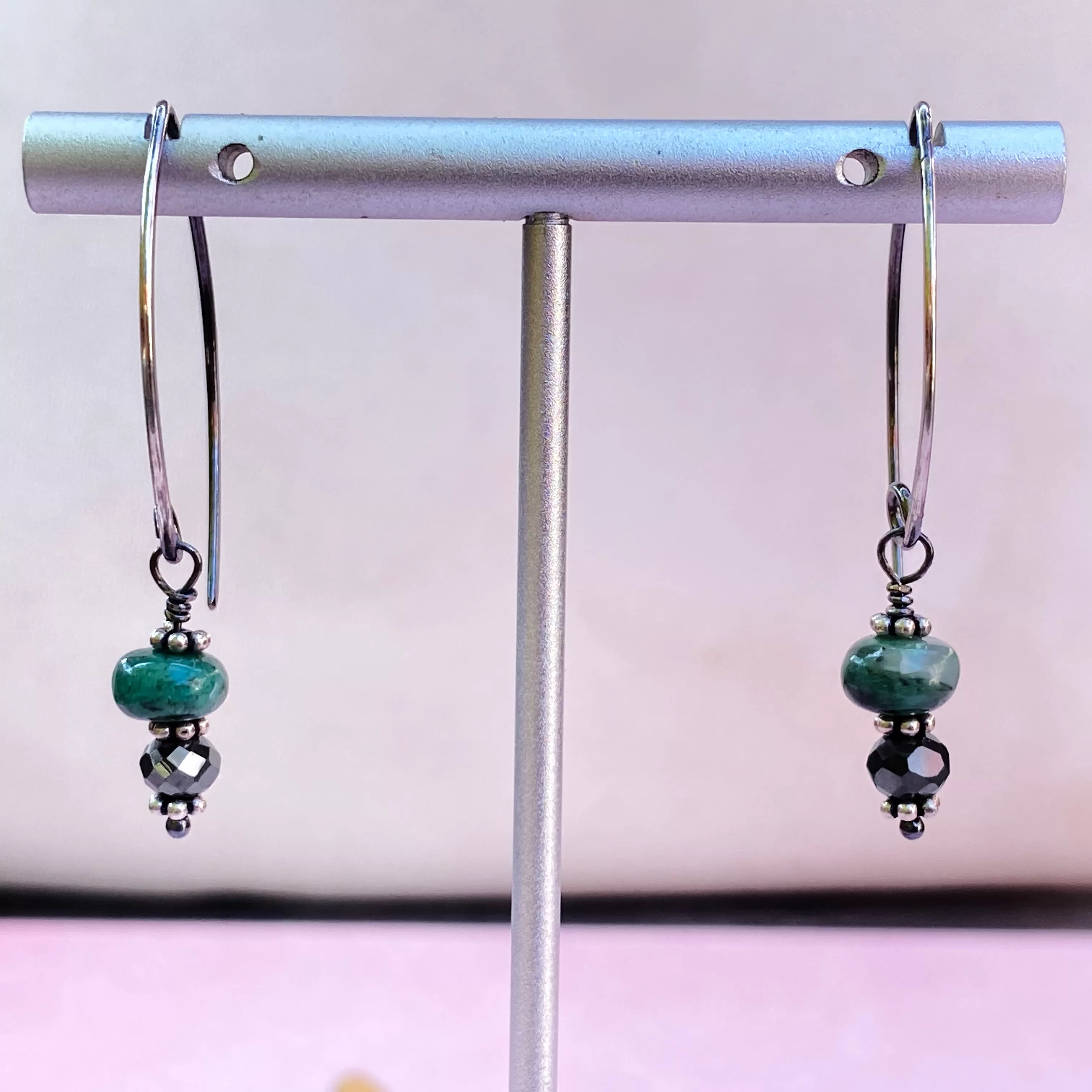 Black Diamond and Emerald gemstone Earrings