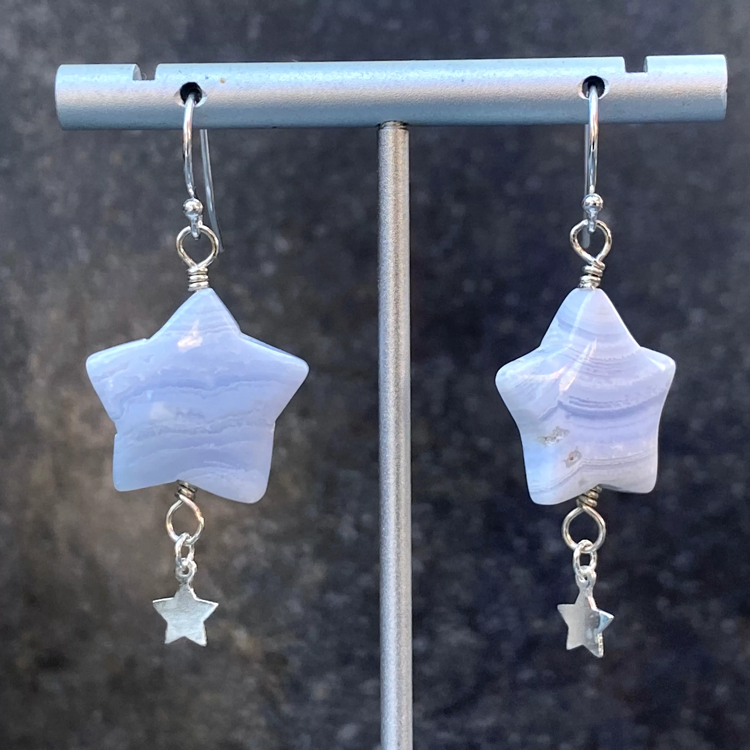 Blue Lace Agate gemstone Star Earrings