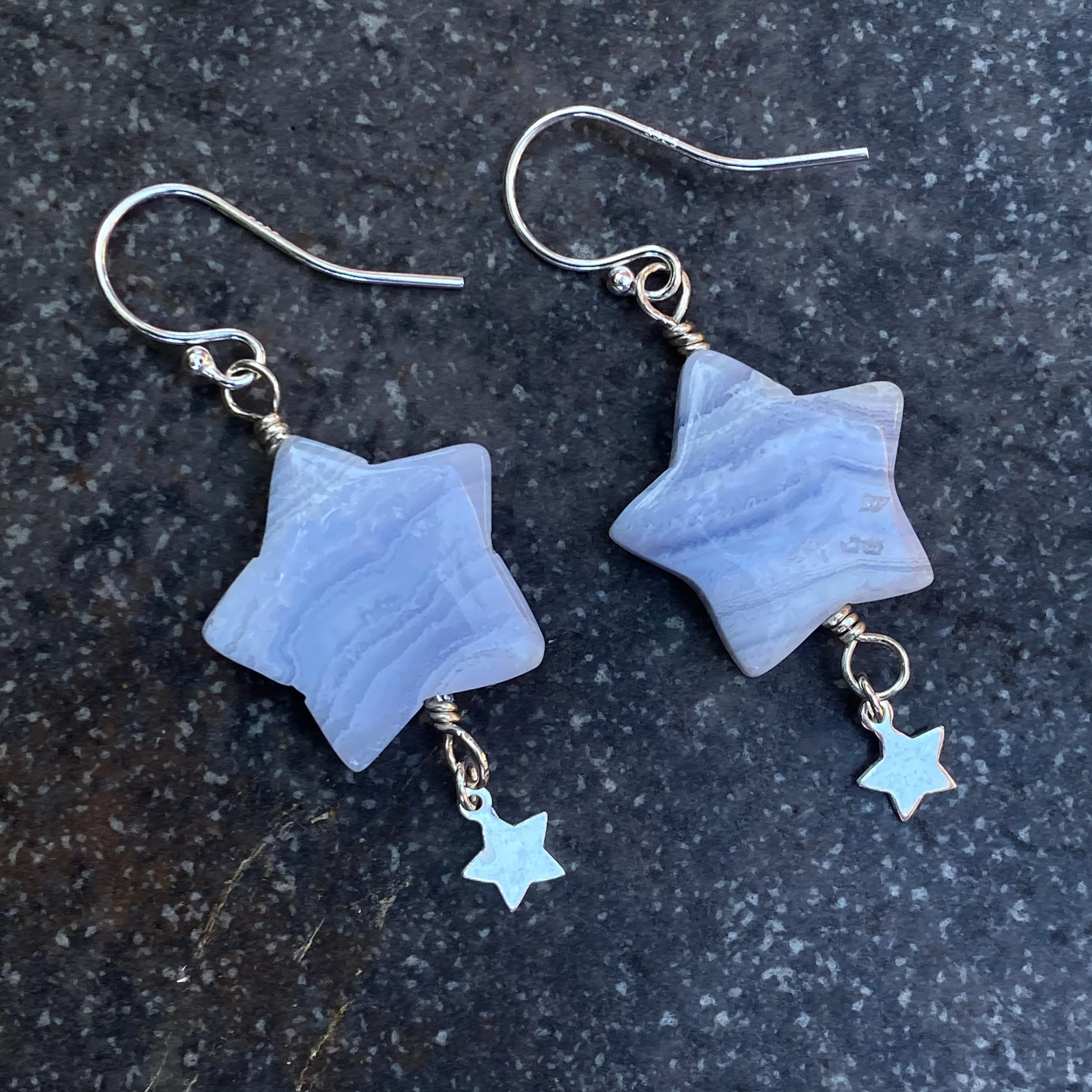 Blue Lace Agate gemstone Star Earrings