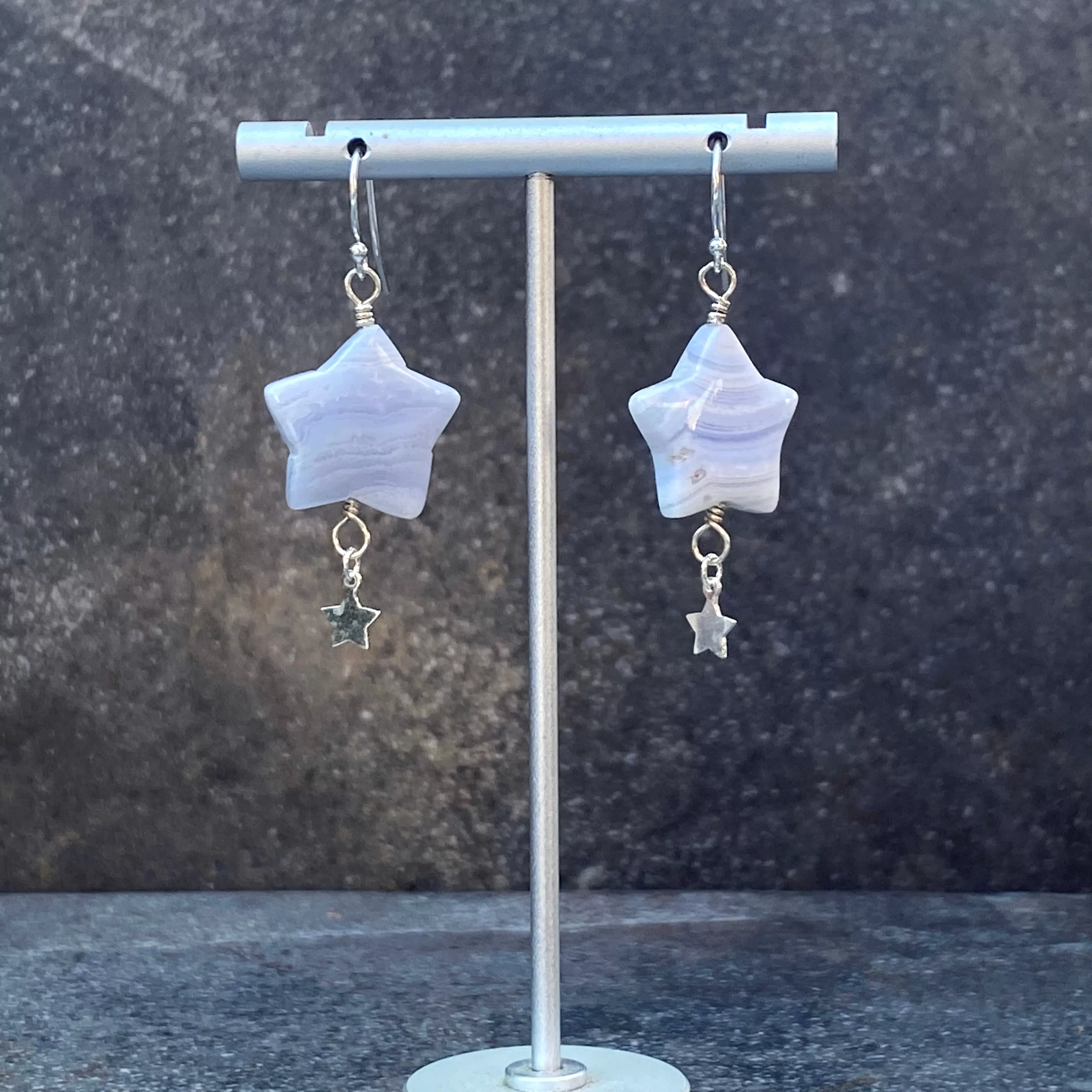 Blue Lace Agate gemstone Star Earrings