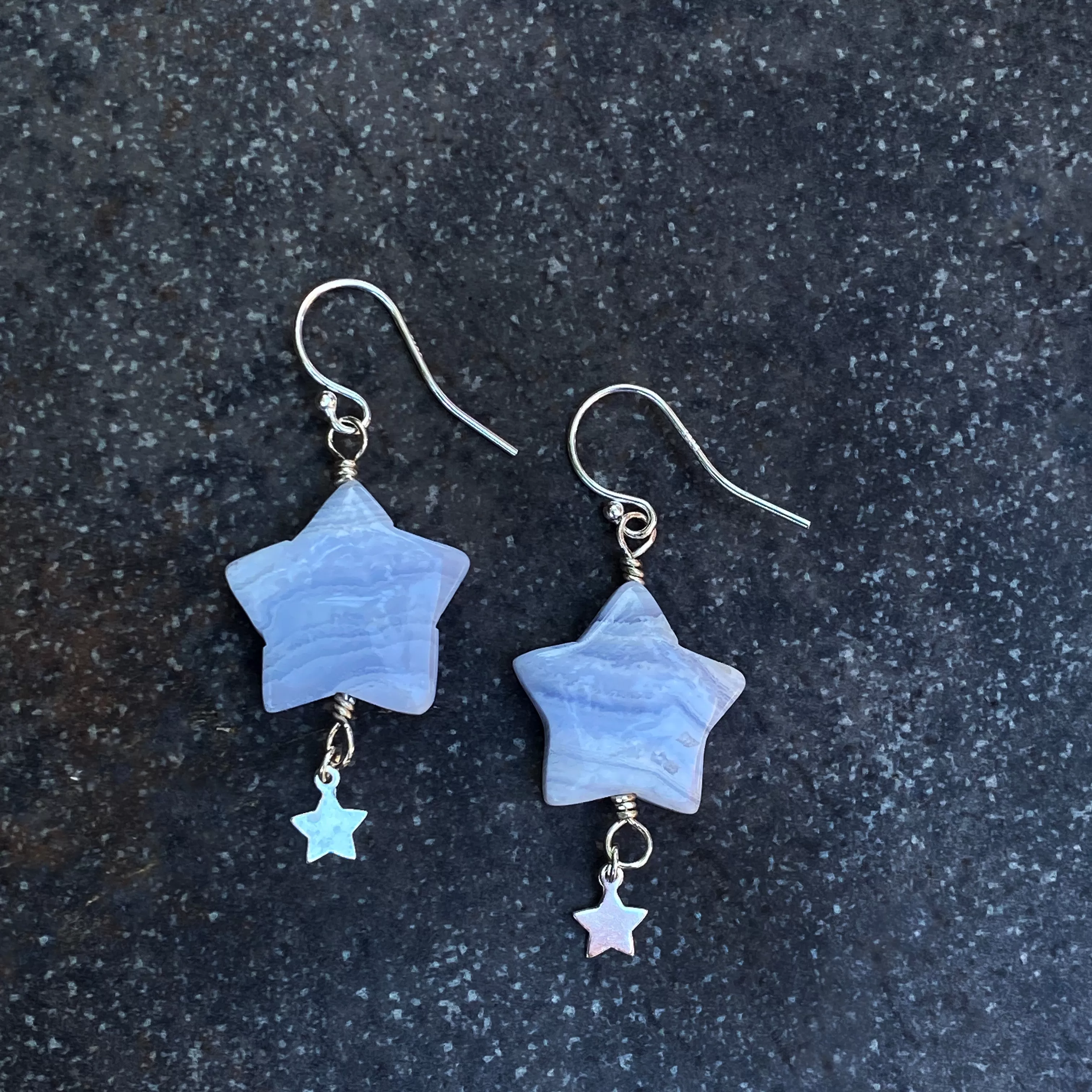 Blue Lace Agate gemstone Star Earrings