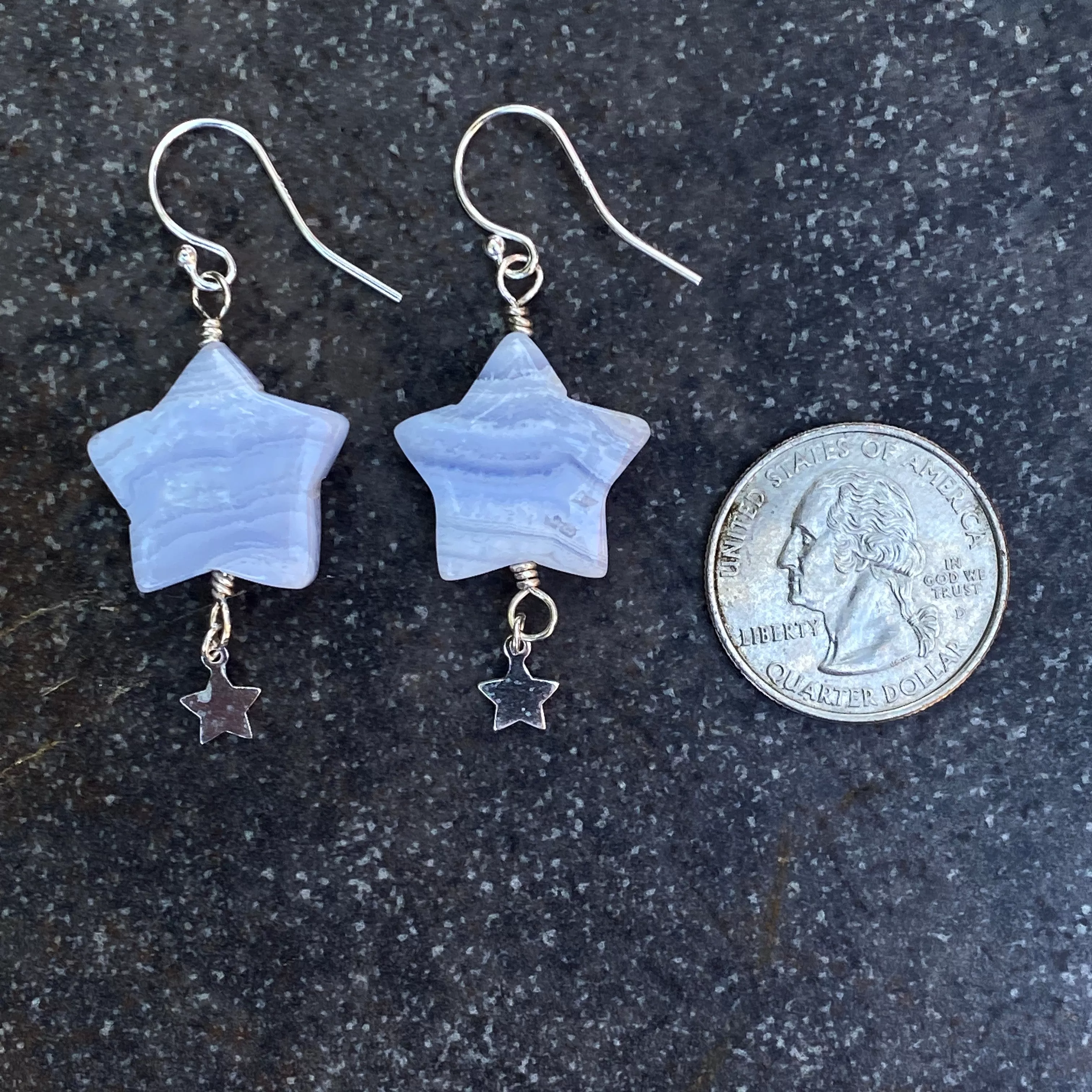 Blue Lace Agate gemstone Star Earrings