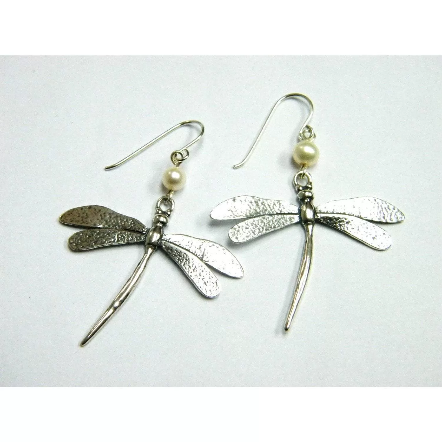 Bluenoemi pearl and silver earrings dragonfly silver earrings / earrings for women