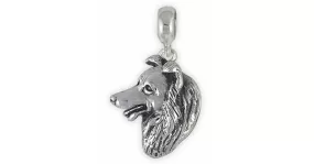 Border Collie Charm Slide Jewelry Sterling Silver Handmade Dog Charm Slide BDC7-PNS