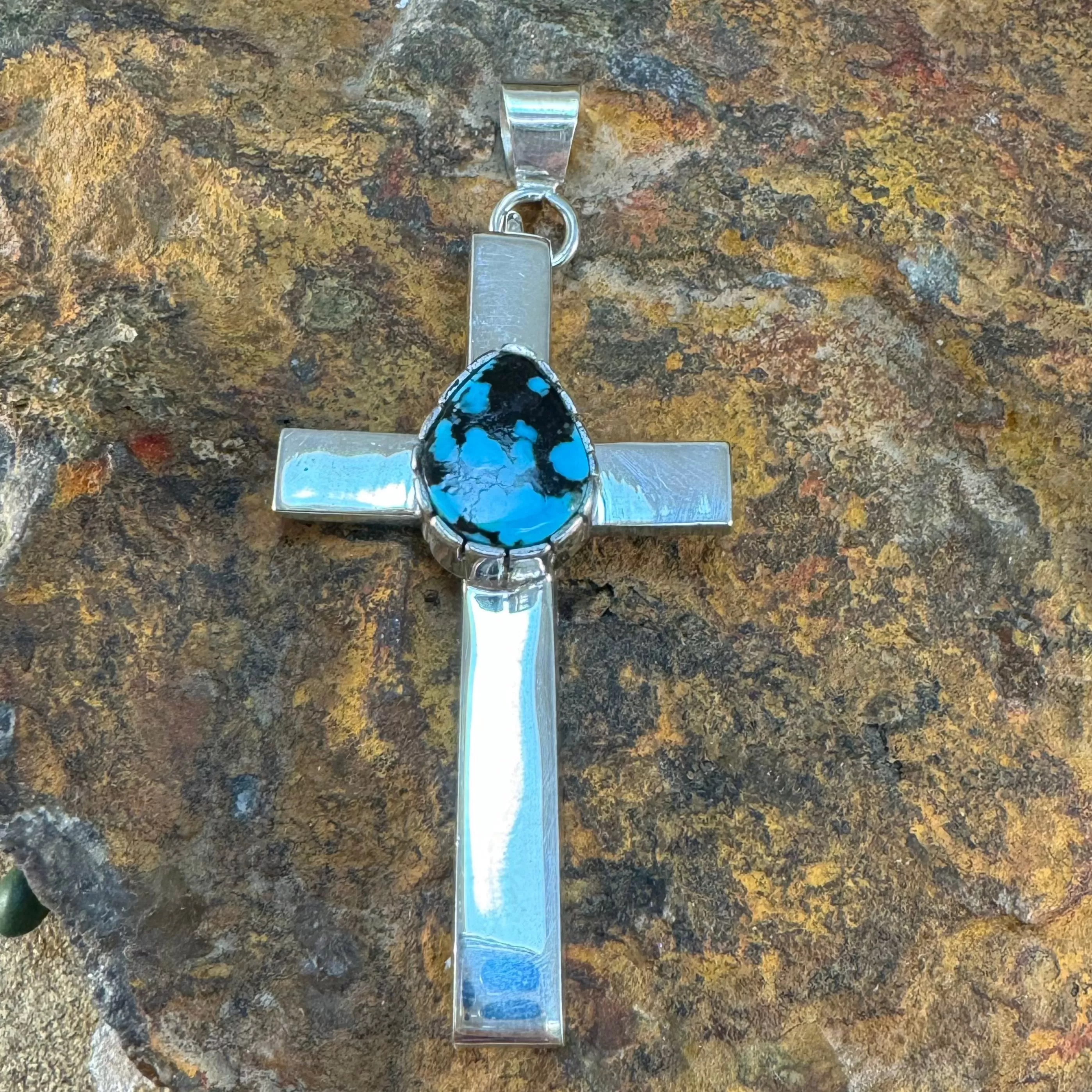 Burnham Godber Turquoise Sterling Silver Pendant Cross by Billy Jaramillo