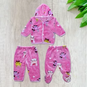 C1270 BABY FASHION Soft Flees Pink 3-Pcs Suit