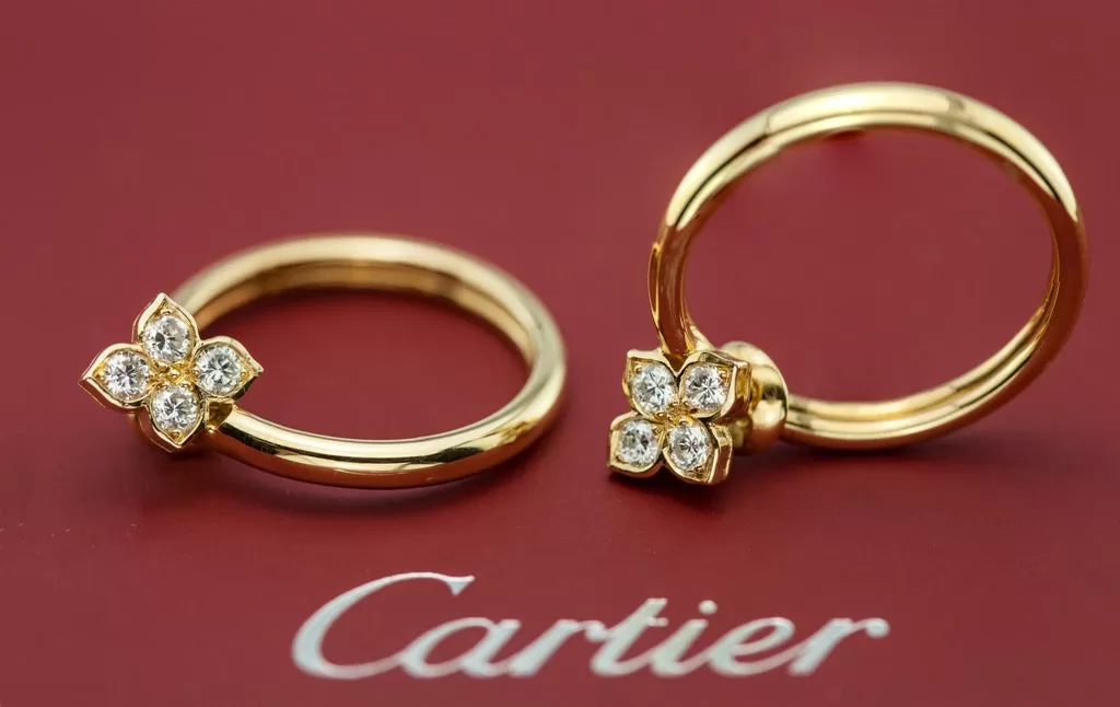 Cartier Hindu Flower Hoop Earrings with Diamonds in Yellow Gold