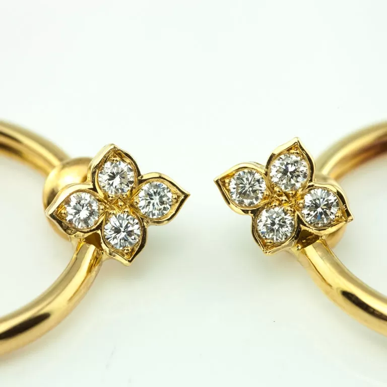 Cartier Hindu Flower Hoop Earrings with Diamonds in Yellow Gold