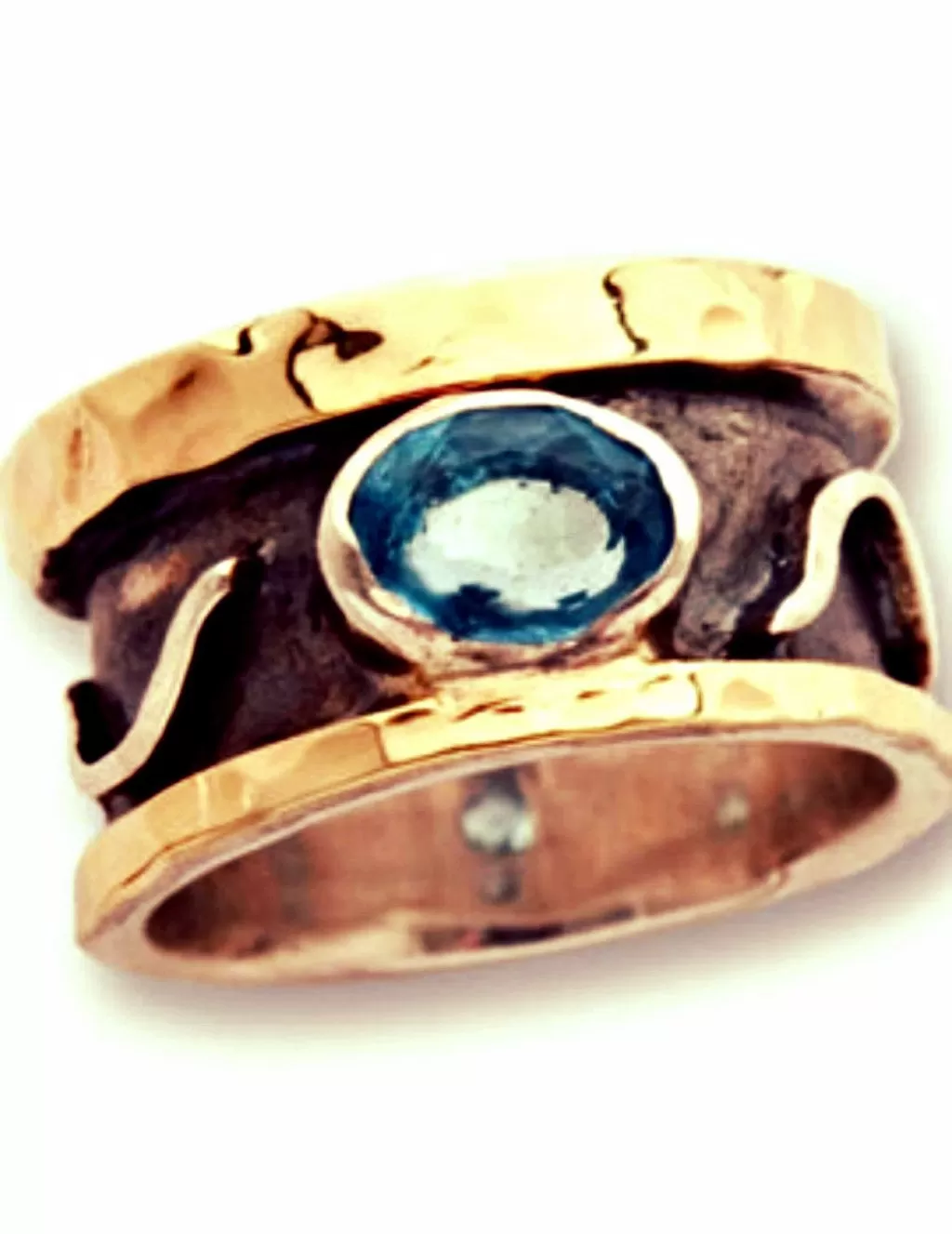 Celestial Ring Blue Topaz on Sterling Silver and Gold Ring for woman