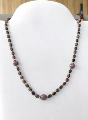 Chocolate Sapphire & Star Ruby Gemstone Necklace : 111.25cts Natural Untreated Oval Shape With 925 Sterling Silver 6*5mm - 11*10mm 18.75"