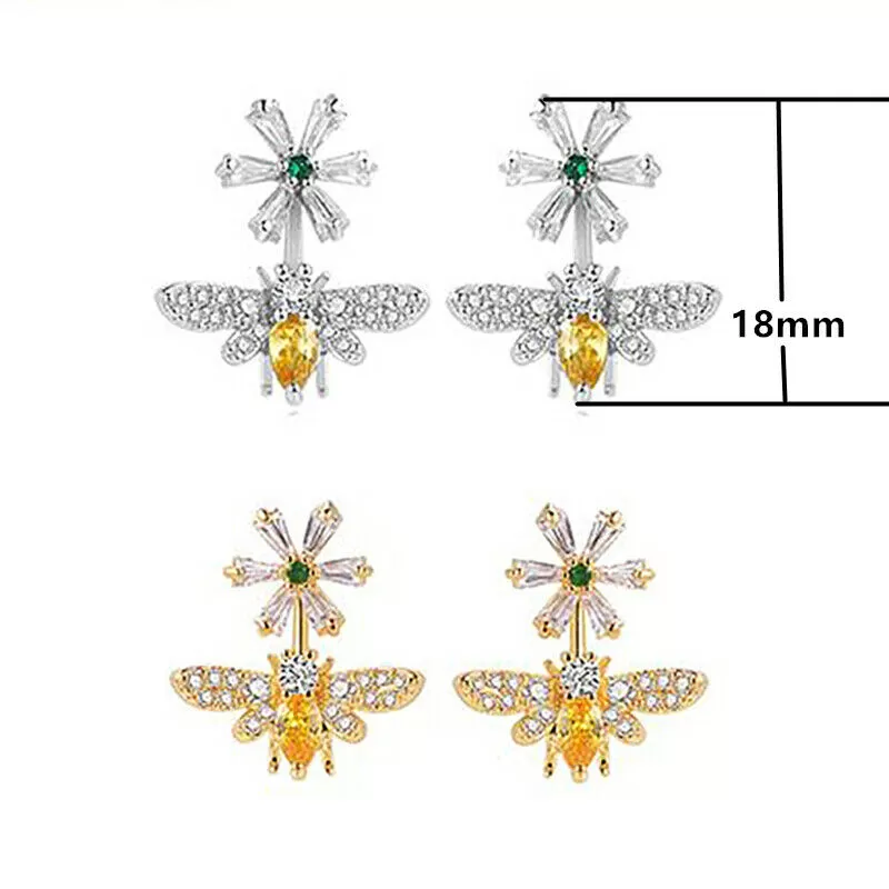 Citrine Honeybee Flower Baguette Emerald CZ Earrings