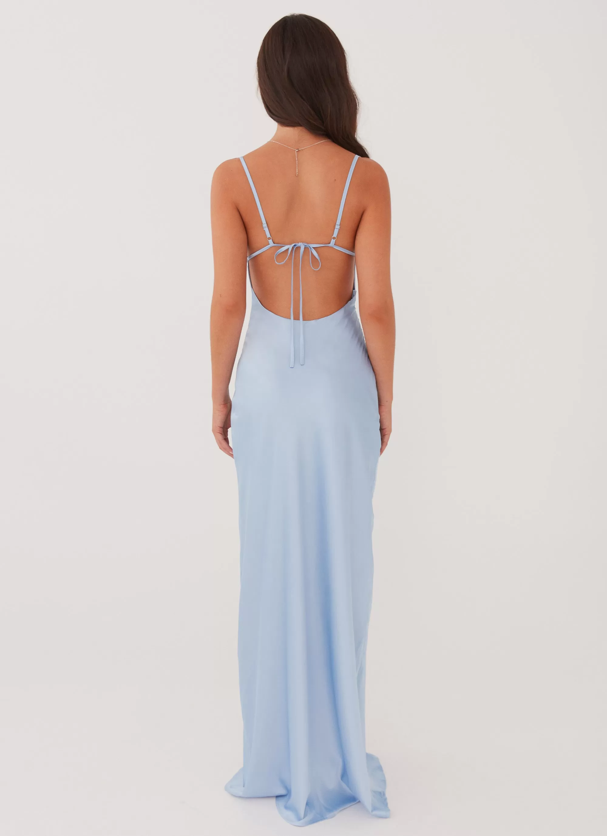 Coastal Escape Satin Maxi Dress - Ice Blue