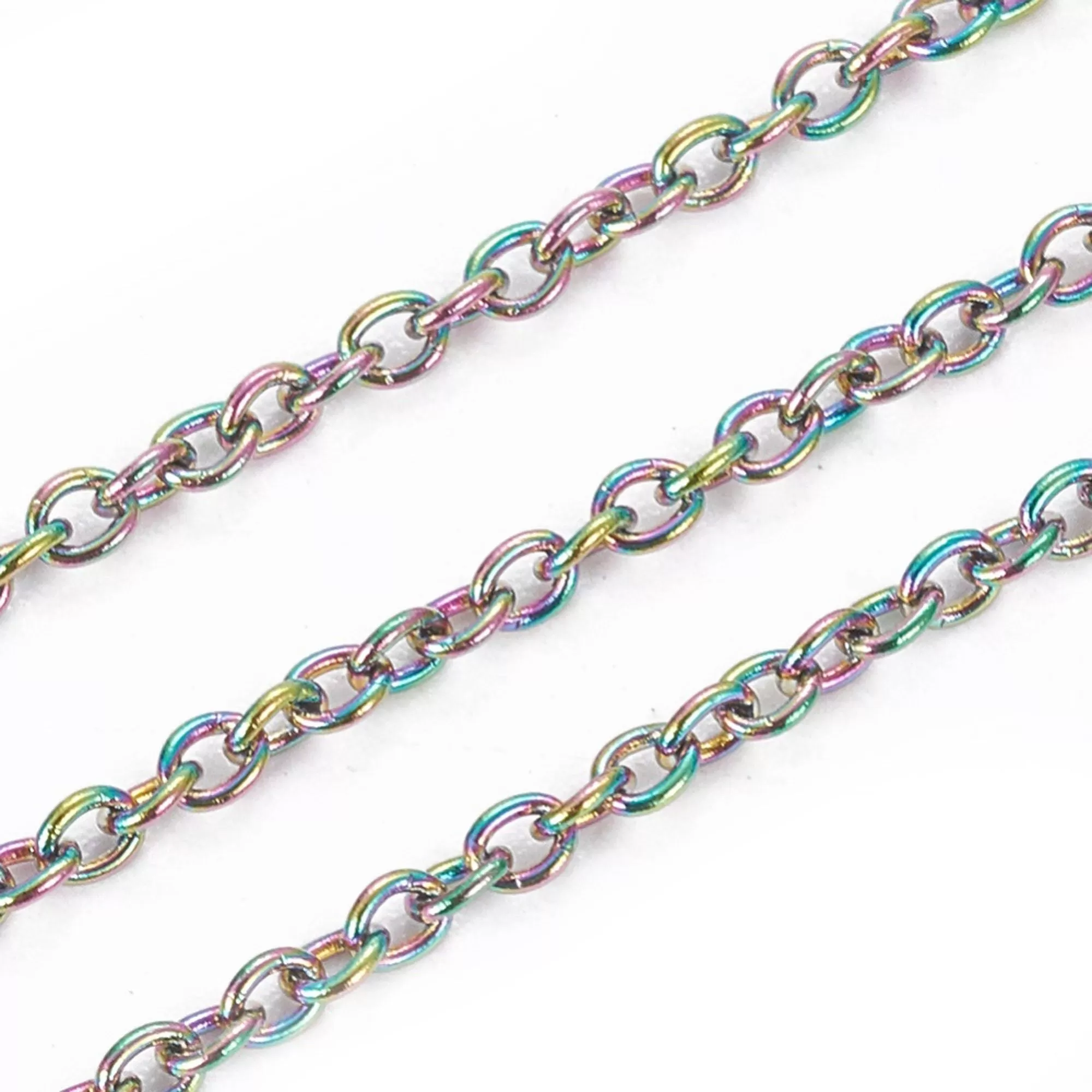 Colorful Fine Stainless Steel Chain, Bulk Jewelry Making Supplies, Flattened Oval Links, 1.5x1.5mm, Lot Size 30 Feet, #1901 MC