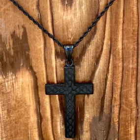 Cross - Celtic Knot Cross Black Pendant - Rope Necklace (230)