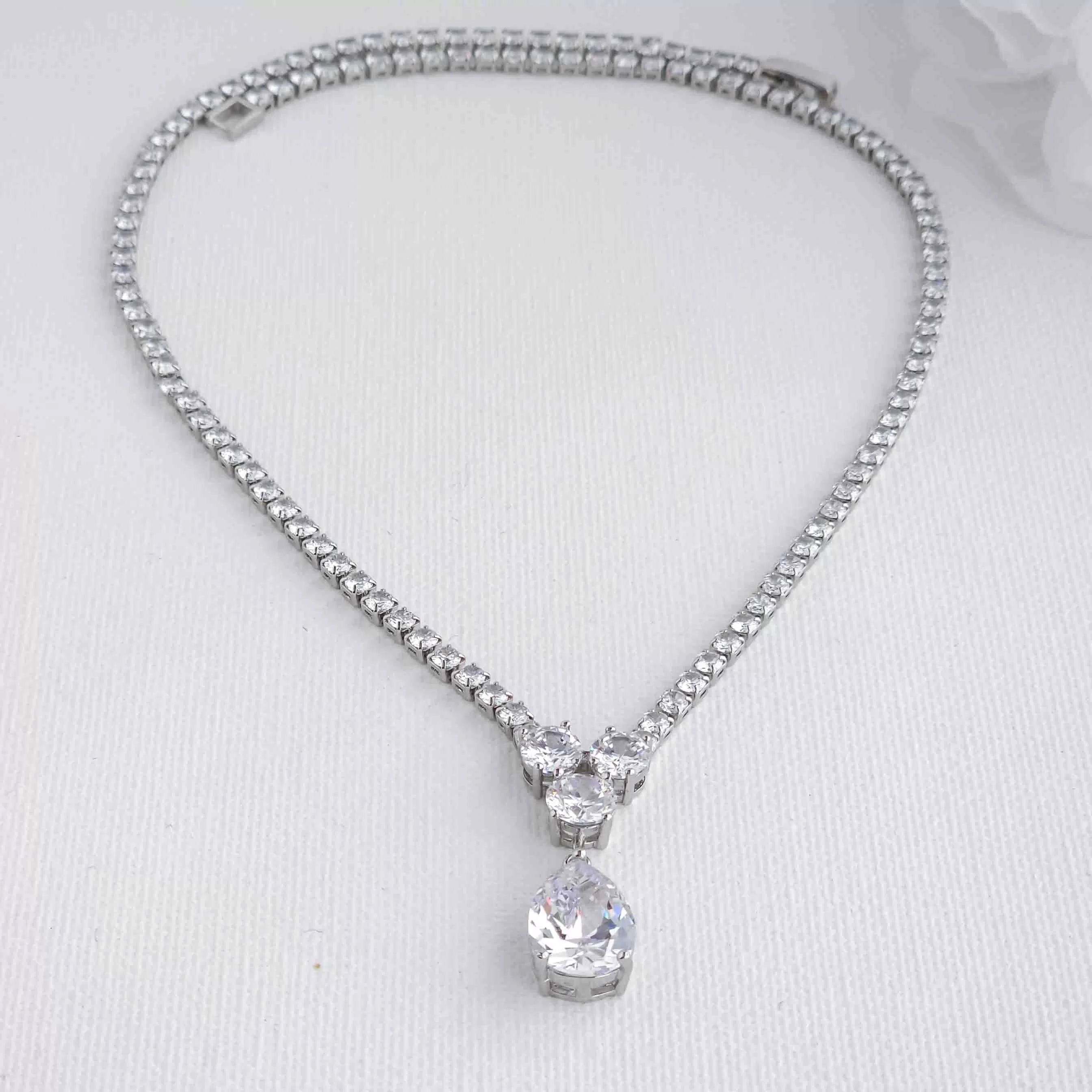 Cubic Zirconia Wedding Necklace in Silver Plating-Diane