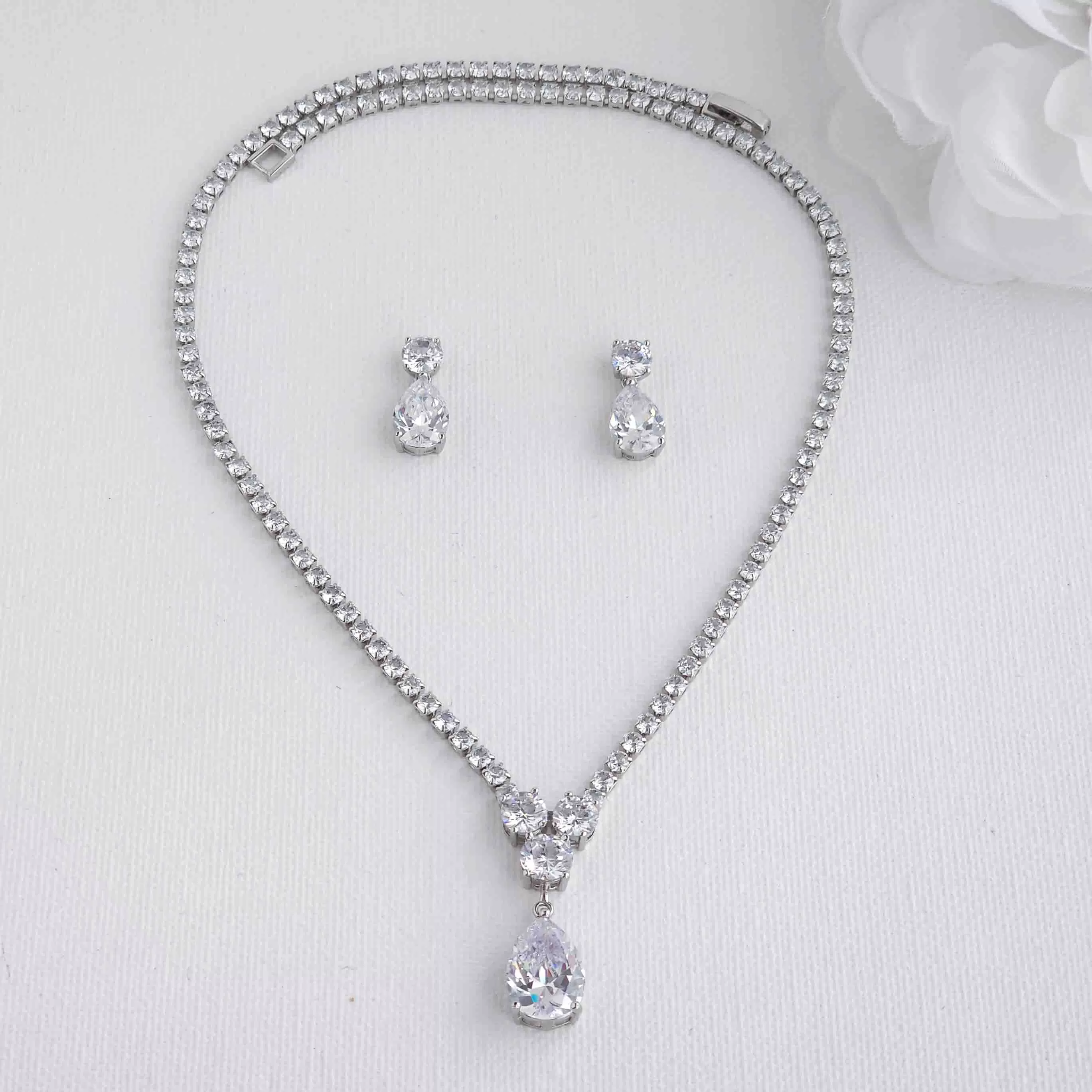 Cubic Zirconia Wedding Necklace in Silver Plating-Diane